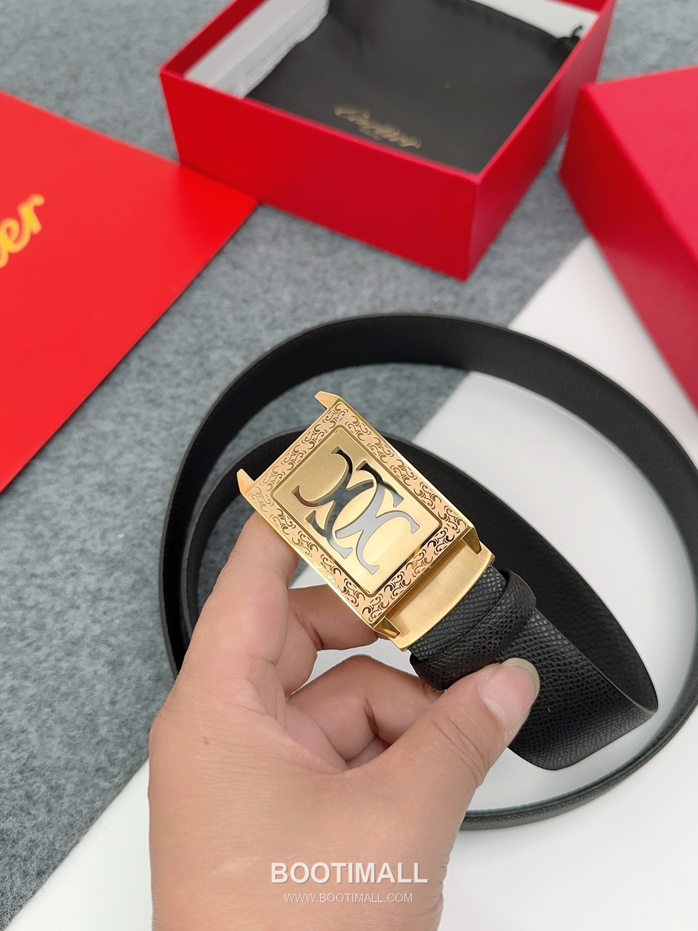 Cartier Calfskin Leather Belt with Logo Buckle Palladium 까르띠에 카프스킨 레더 벨트 로고 버클 황동 베이스 팔라듐 피니시 3.5cm 4