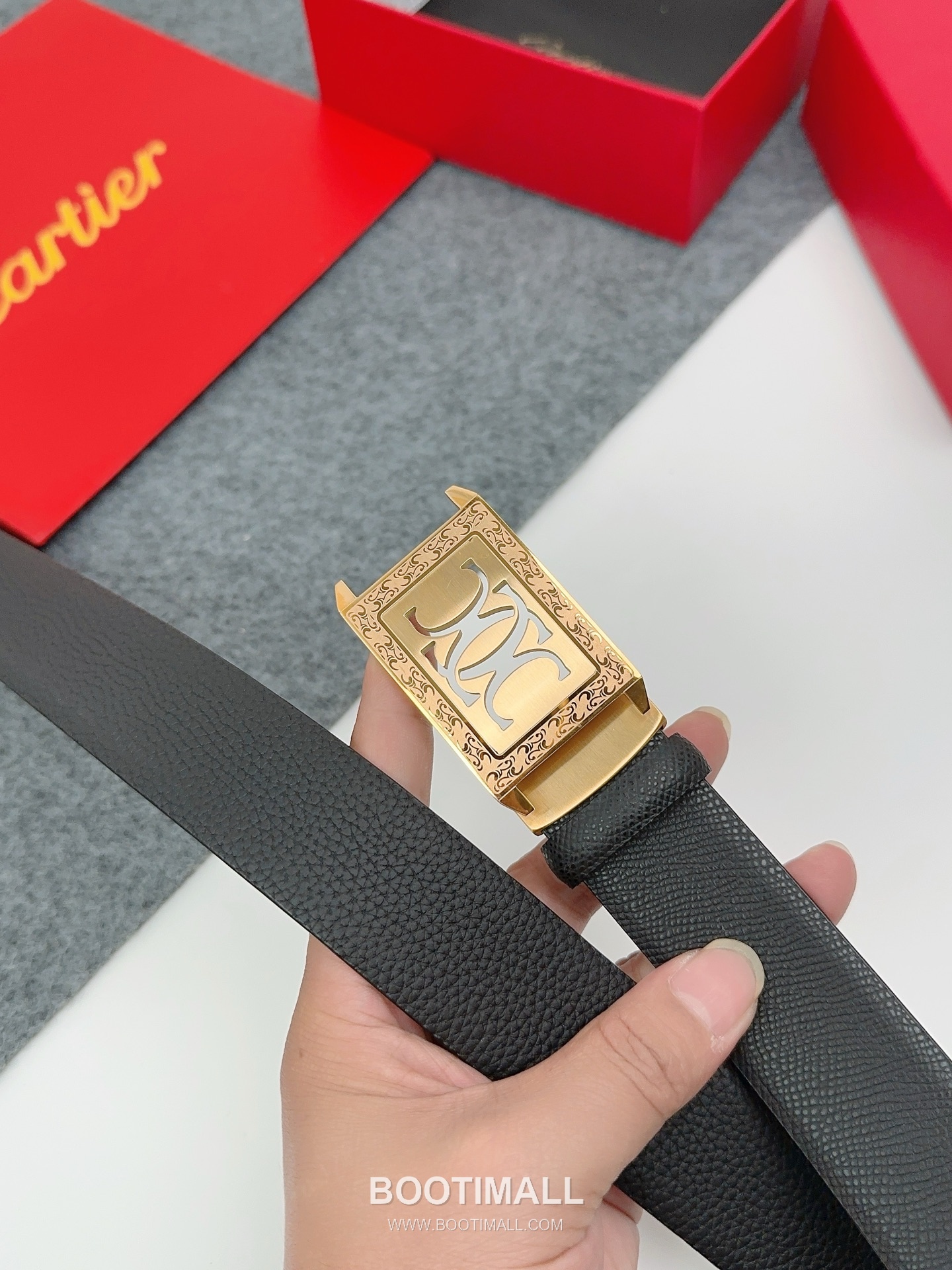 Cartier Calfskin Leather Belt with Logo Buckle Palladium 까르띠에 카프스킨 레더 벨트 로고 버클 황동 베이스 팔라듐 피니시 3.5cm 5