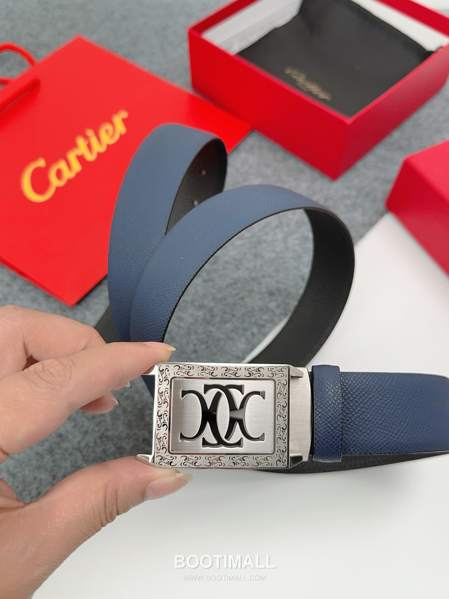 Cartier Calfskin Leather Belt with Logo Buckle Palladium 까르띠에 카프스킨 레더 벨트 로고 버클 황동 베이스 팔라듐 피니시 3.5cm 4