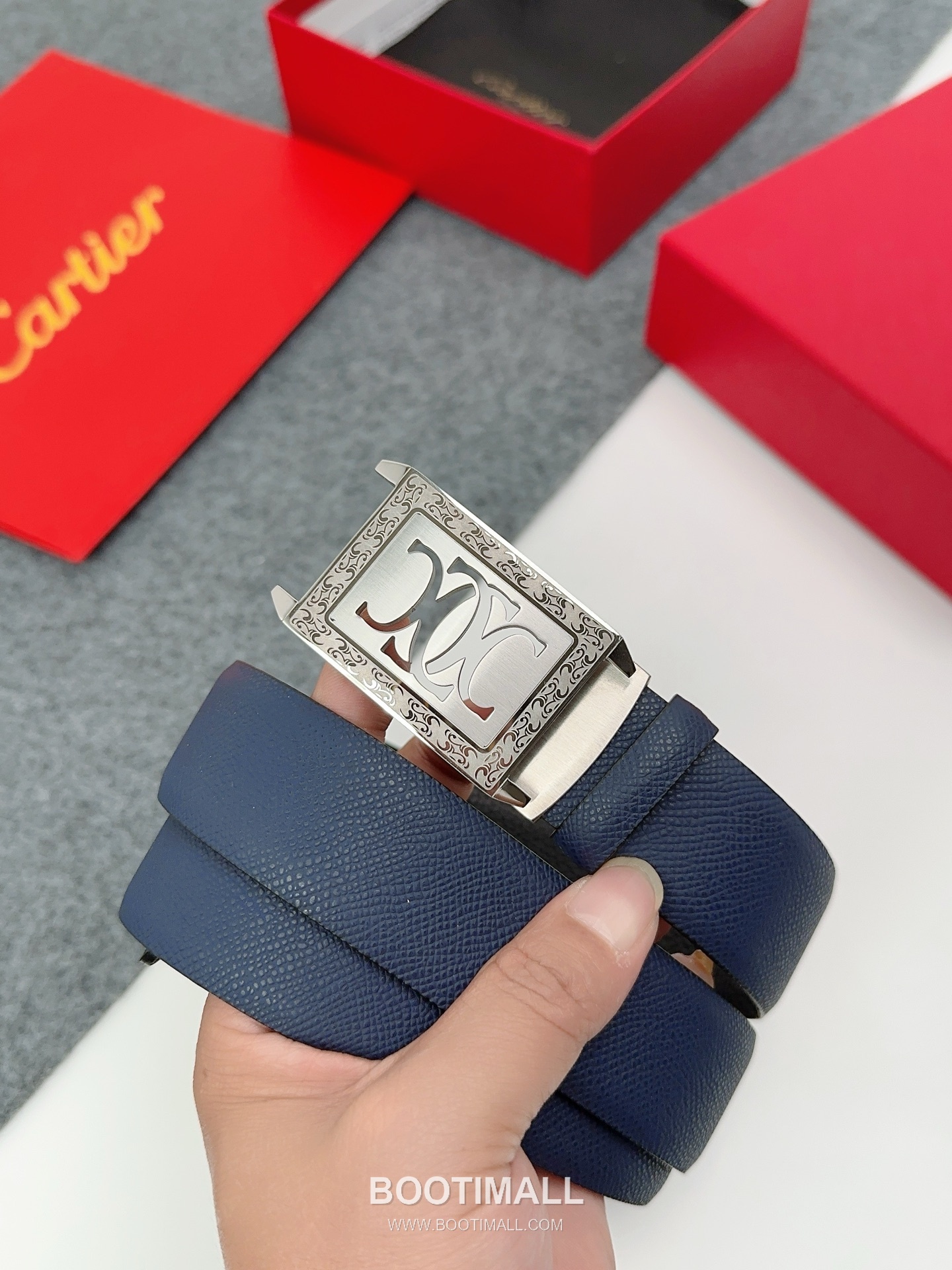 Cartier Calfskin Leather Belt with Logo Buckle Palladium 까르띠에 카프스킨 레더 벨트 로고 버클 황동 베이스 팔라듐 피니시 3.5cm 6