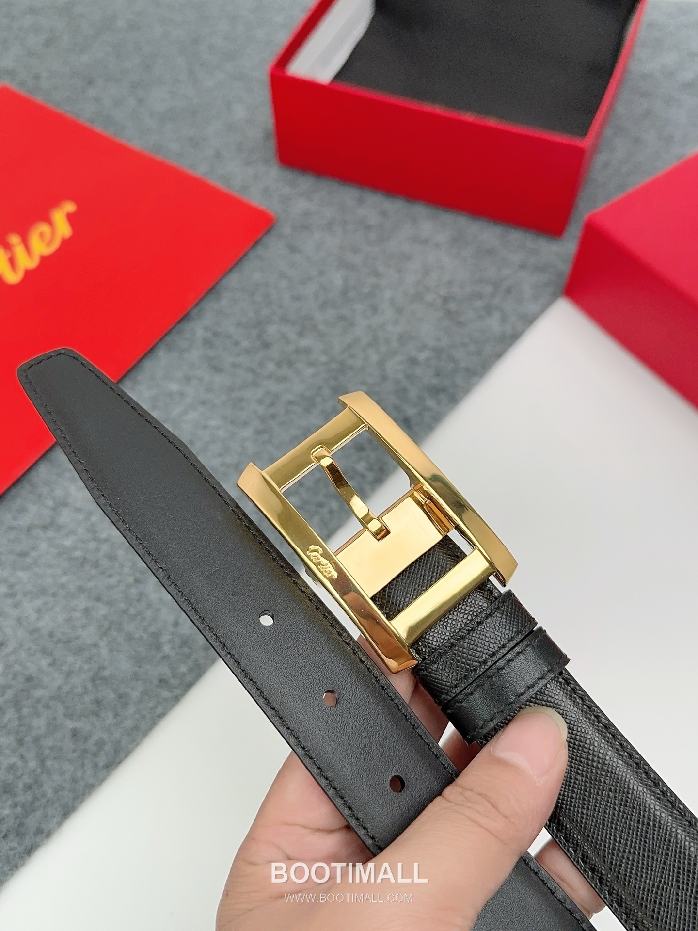 Cartier Calfskin Leather Belt with Logo Buckle Palladium 까르띠에 카프스킨 레더 벨트 로고 버클 황동 베이스 팔라듐 피니시 3.5cm 5