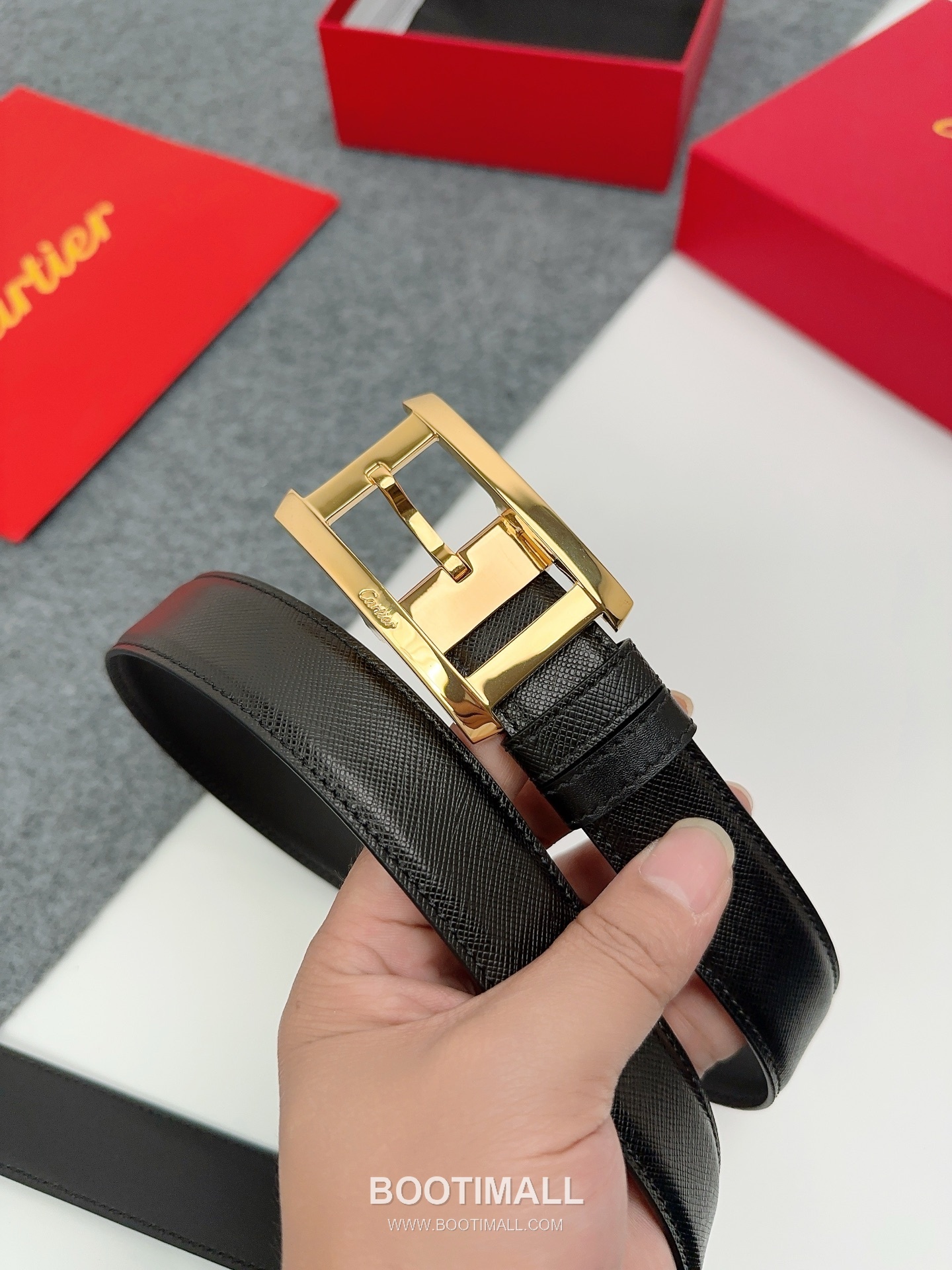 Cartier Calfskin Leather Belt with Logo Buckle Palladium 까르띠에 카프스킨 레더 벨트 로고 버클 황동 베이스 팔라듐 피니시 3.5cm 6