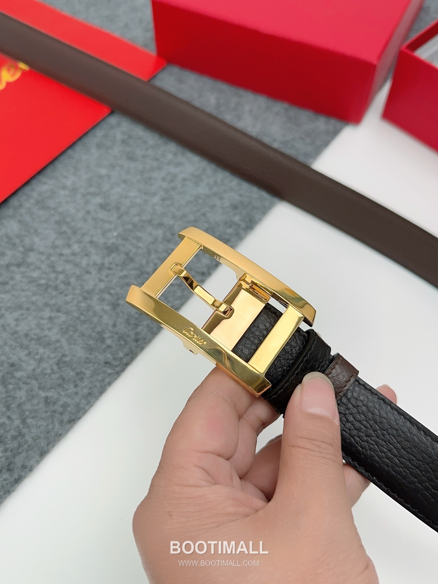 Cartier Calfskin Leather Belt with Logo Buckle Palladium 까르띠에 카프스킨 레더 벨트 로고 버클 황동 베이스 팔라듐 피니시 3.5cm 2