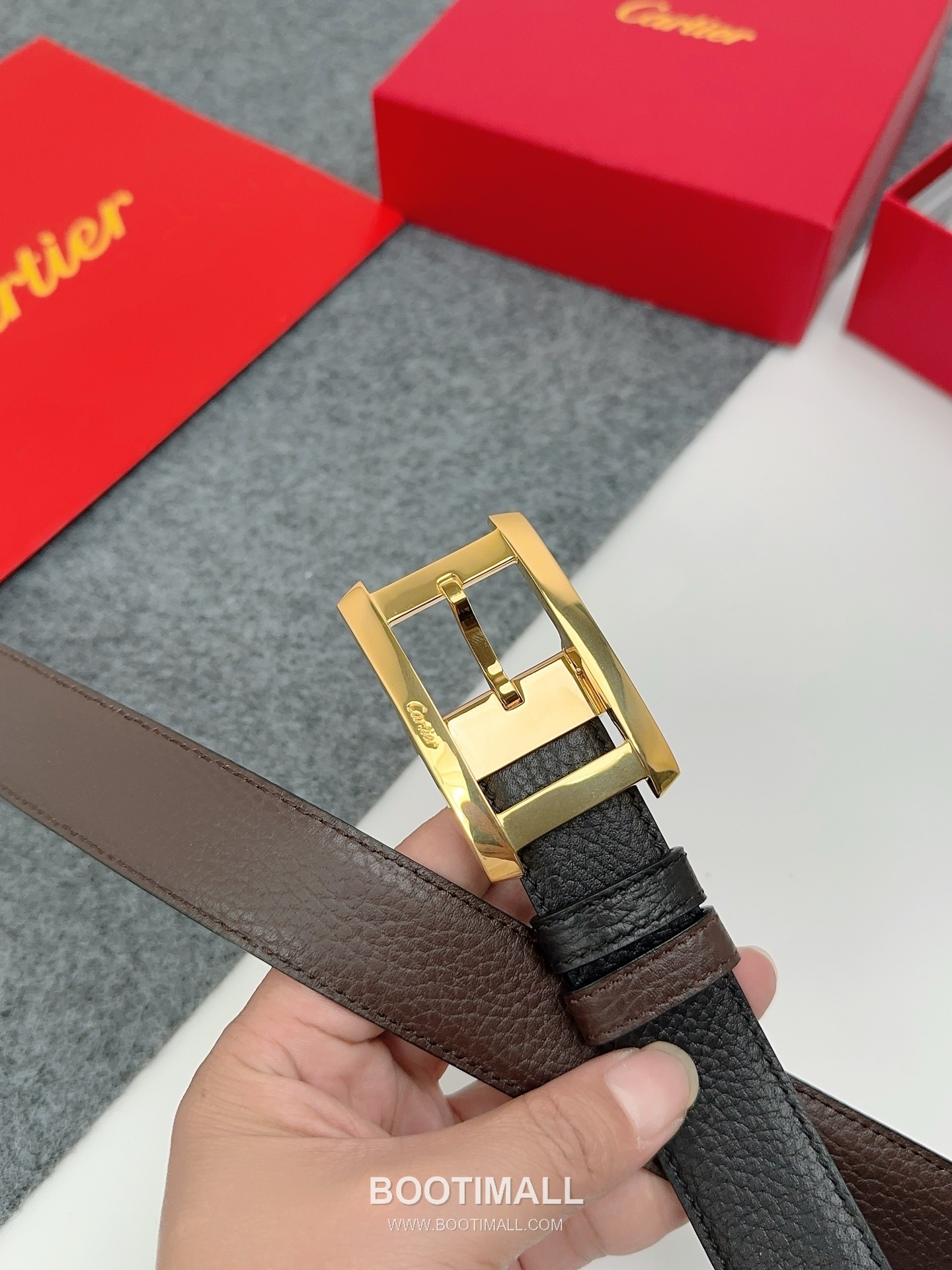 Cartier Calfskin Leather Belt with Logo Buckle Palladium 까르띠에 카프스킨 레더 벨트 로고 버클 황동 베이스 팔라듐 피니시 3.5cm 4