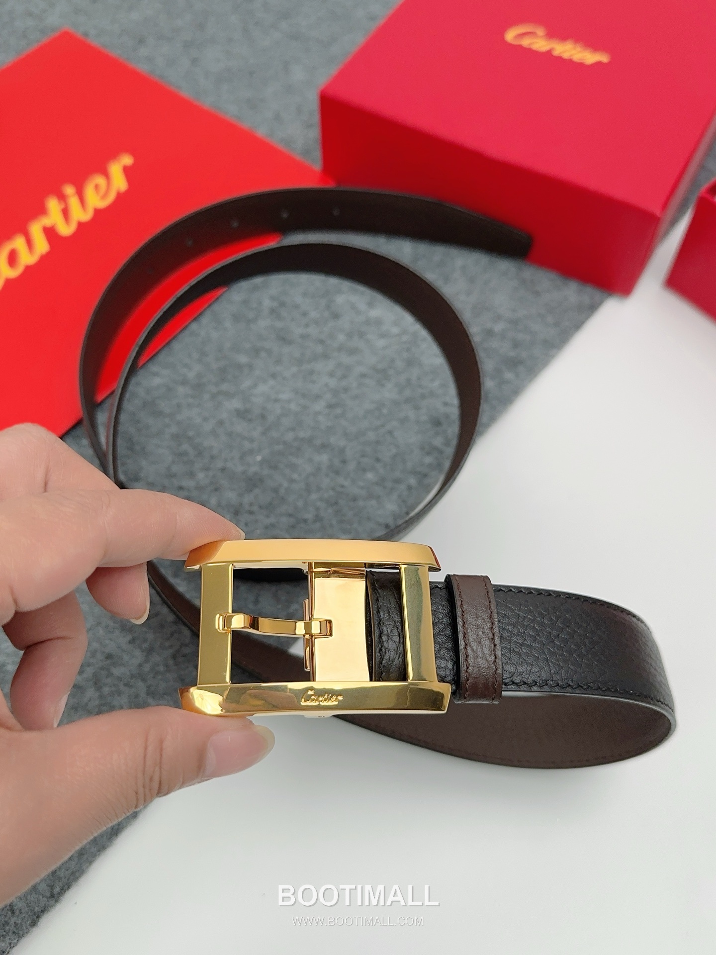 Cartier Calfskin Leather Belt with Logo Buckle Palladium 까르띠에 카프스킨 레더 벨트 로고 버클 황동 베이스 팔라듐 피니시 3.5cm 5