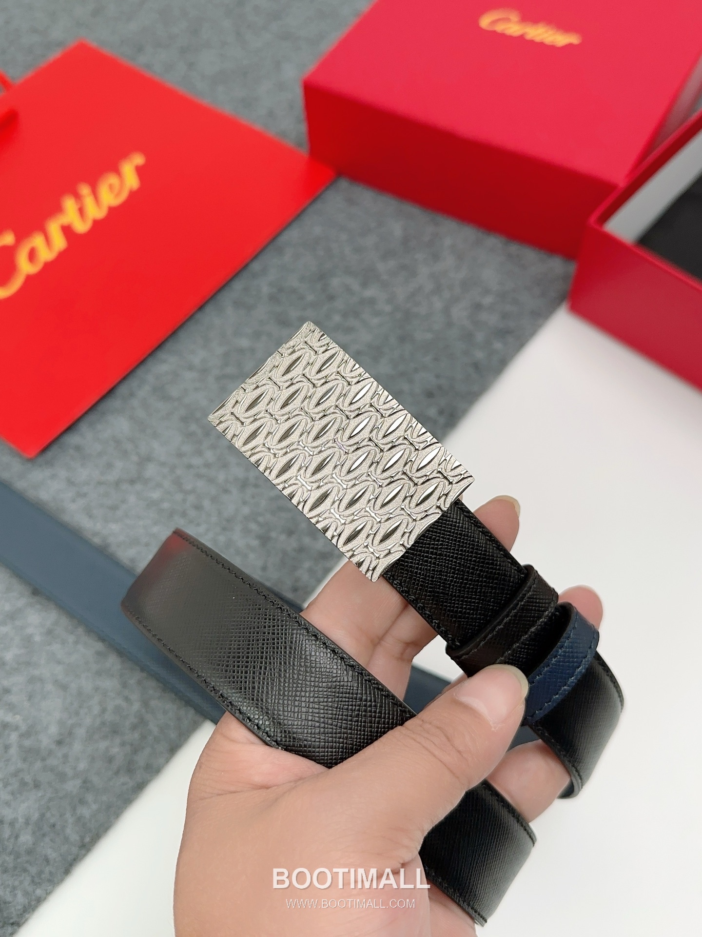 Cartier Calfskin Leather Belt with Logo Buckle Palladium 까르띠에 카프스킨 레더 벨트 로고 버클 황동 베이스 팔라듐 피니시 3.5cm 5