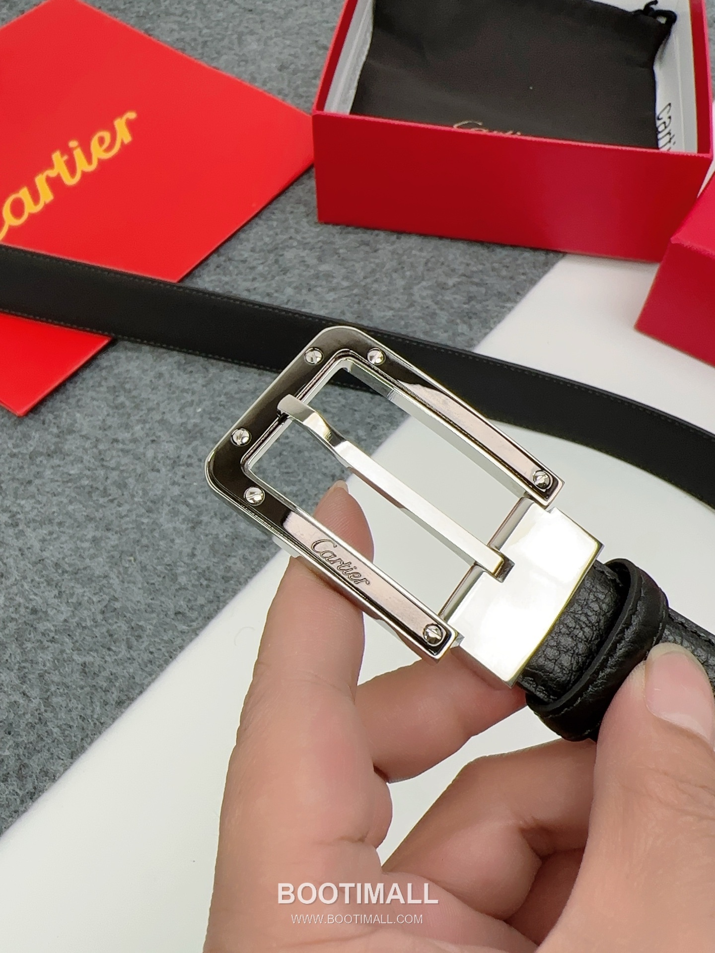 Cartier Calfskin Leather Belt with Logo Buckle Palladium 까르띠에 카프스킨 레더 벨트 로고 버클 황동 베이스 팔라듐 피니시 3.5cm 2