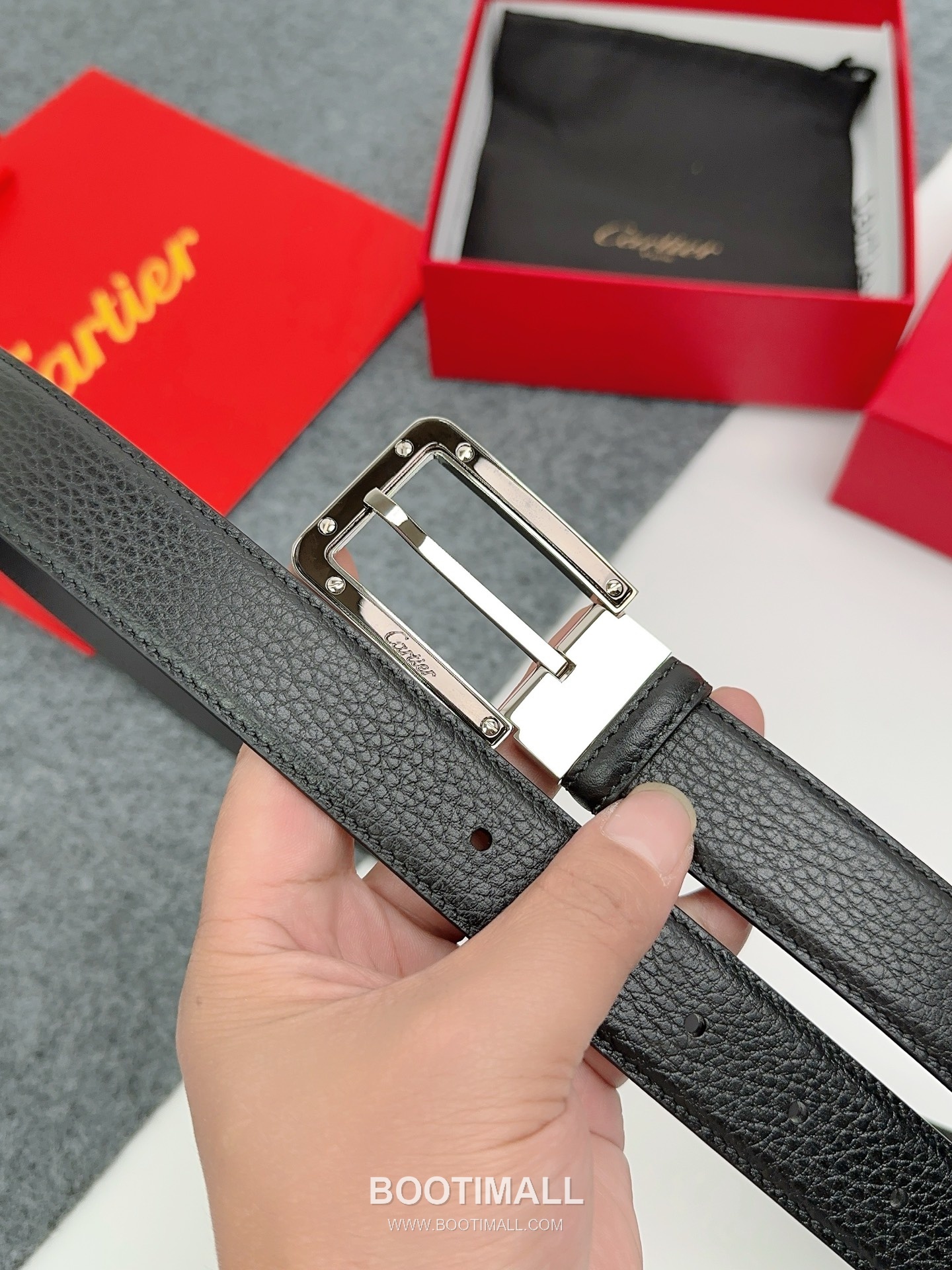 Cartier Calfskin Leather Belt with Logo Buckle Palladium 까르띠에 카프스킨 레더 벨트 로고 버클 황동 베이스 팔라듐 피니시 3.5cm 3