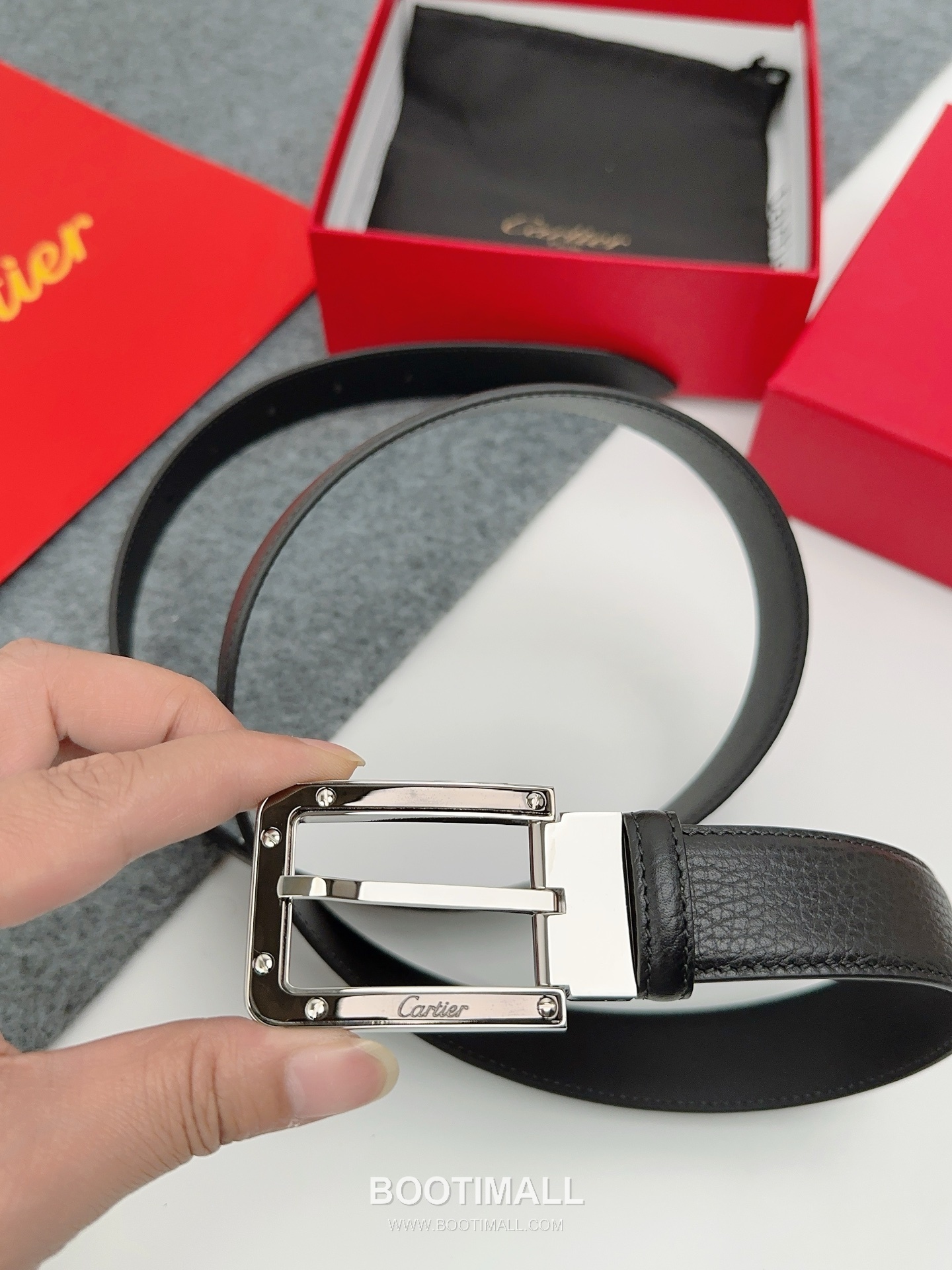 Cartier Calfskin Leather Belt with Logo Buckle Palladium 까르띠에 카프스킨 레더 벨트 로고 버클 황동 베이스 팔라듐 피니시 3.5cm 4