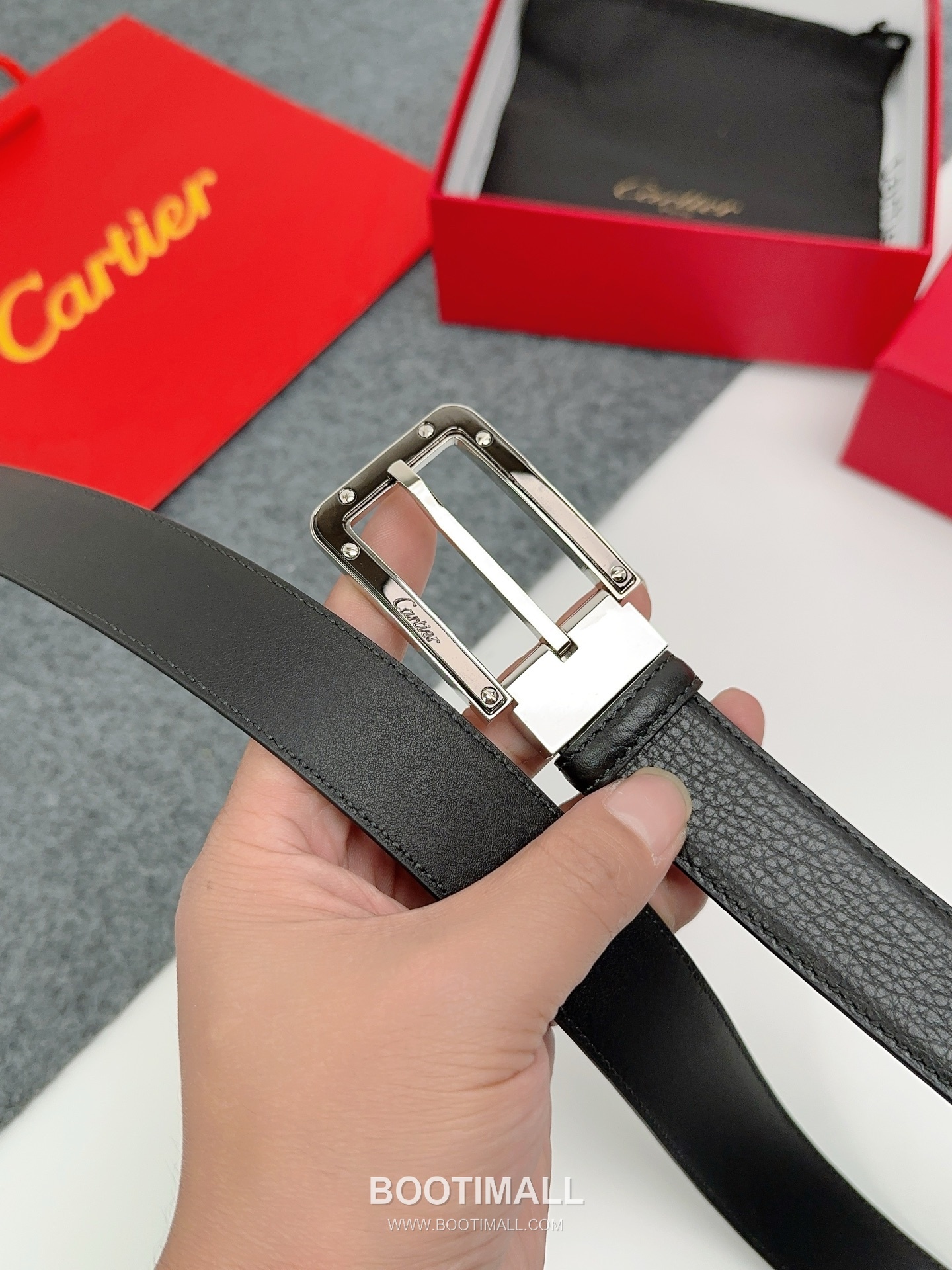 Cartier Calfskin Leather Belt with Logo Buckle Palladium 까르띠에 카프스킨 레더 벨트 로고 버클 황동 베이스 팔라듐 피니시 3.5cm 5