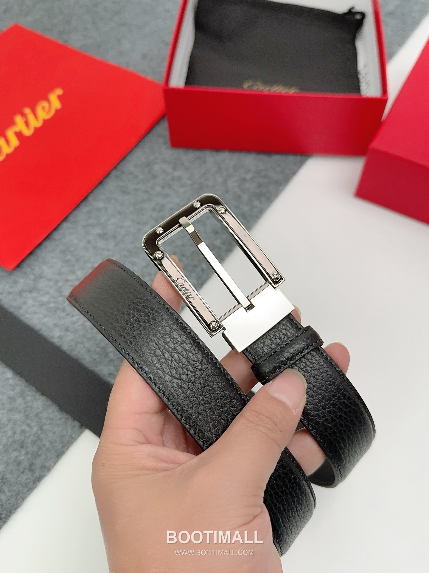 Cartier Calfskin Leather Belt with Logo Buckle Palladium 까르띠에 카프스킨 레더 벨트 로고 버클 황동 베이스 팔라듐 피니시 3.5cm 6