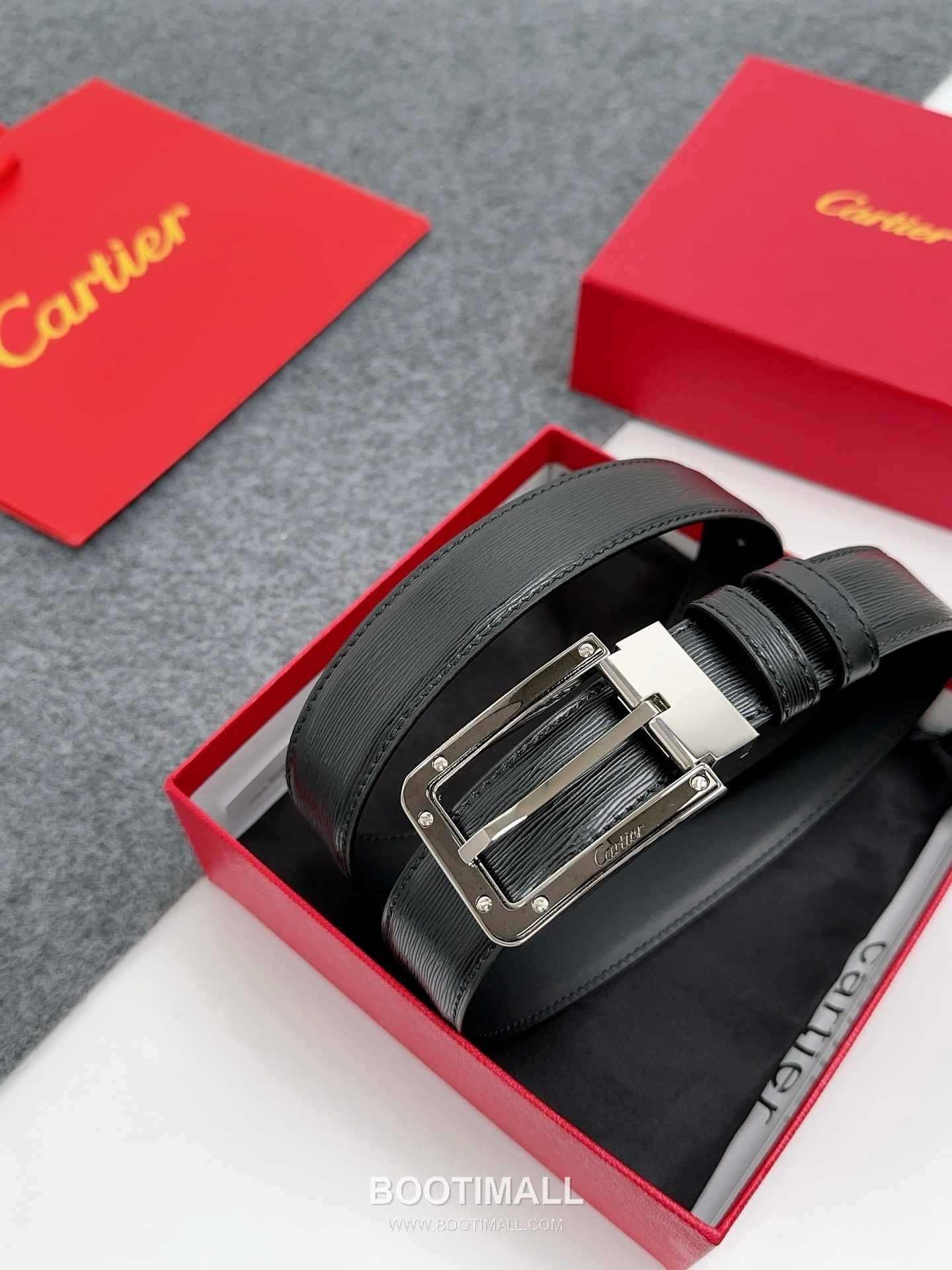 Cartier Calfskin Leather Belt with Logo Buckle Palladium 까르띠에 카프스킨 레더 벨트 로고 버클 황동 베이스 팔라듐 피니시 3.5cm 1