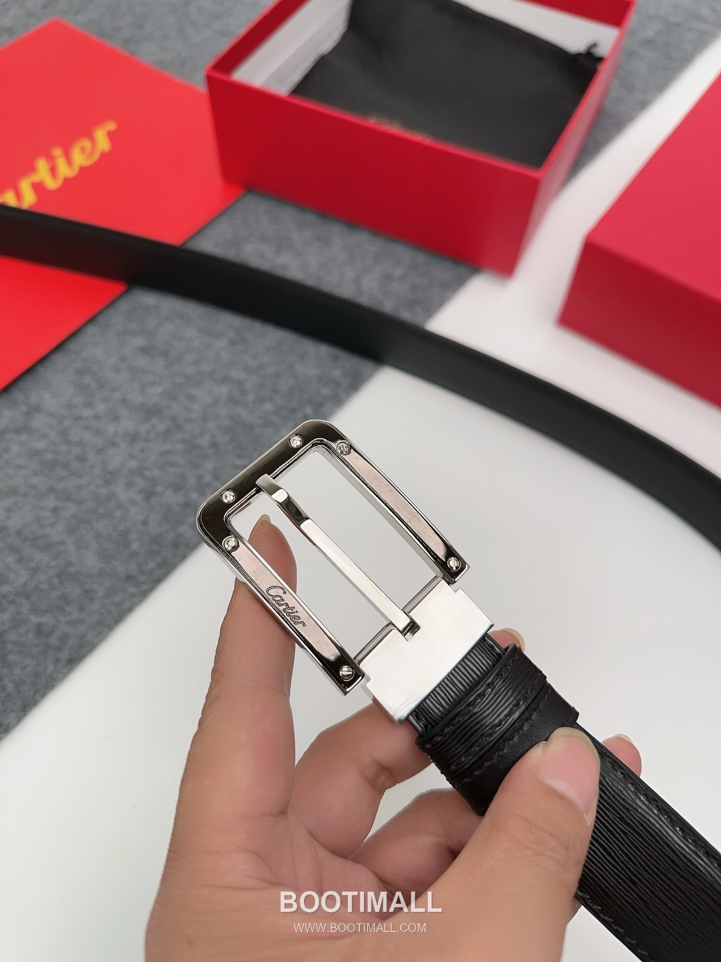 Cartier Calfskin Leather Belt with Logo Buckle Palladium 까르띠에 카프스킨 레더 벨트 로고 버클 황동 베이스 팔라듐 피니시 3.5cm 2