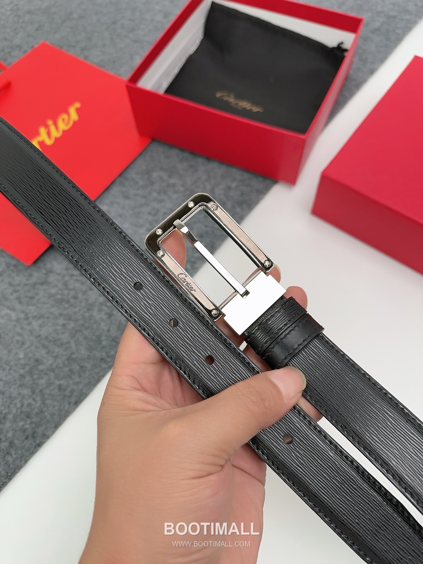 Cartier Calfskin Leather Belt with Logo Buckle Palladium 까르띠에 카프스킨 레더 벨트 로고 버클 황동 베이스 팔라듐 피니시 3.5cm 3