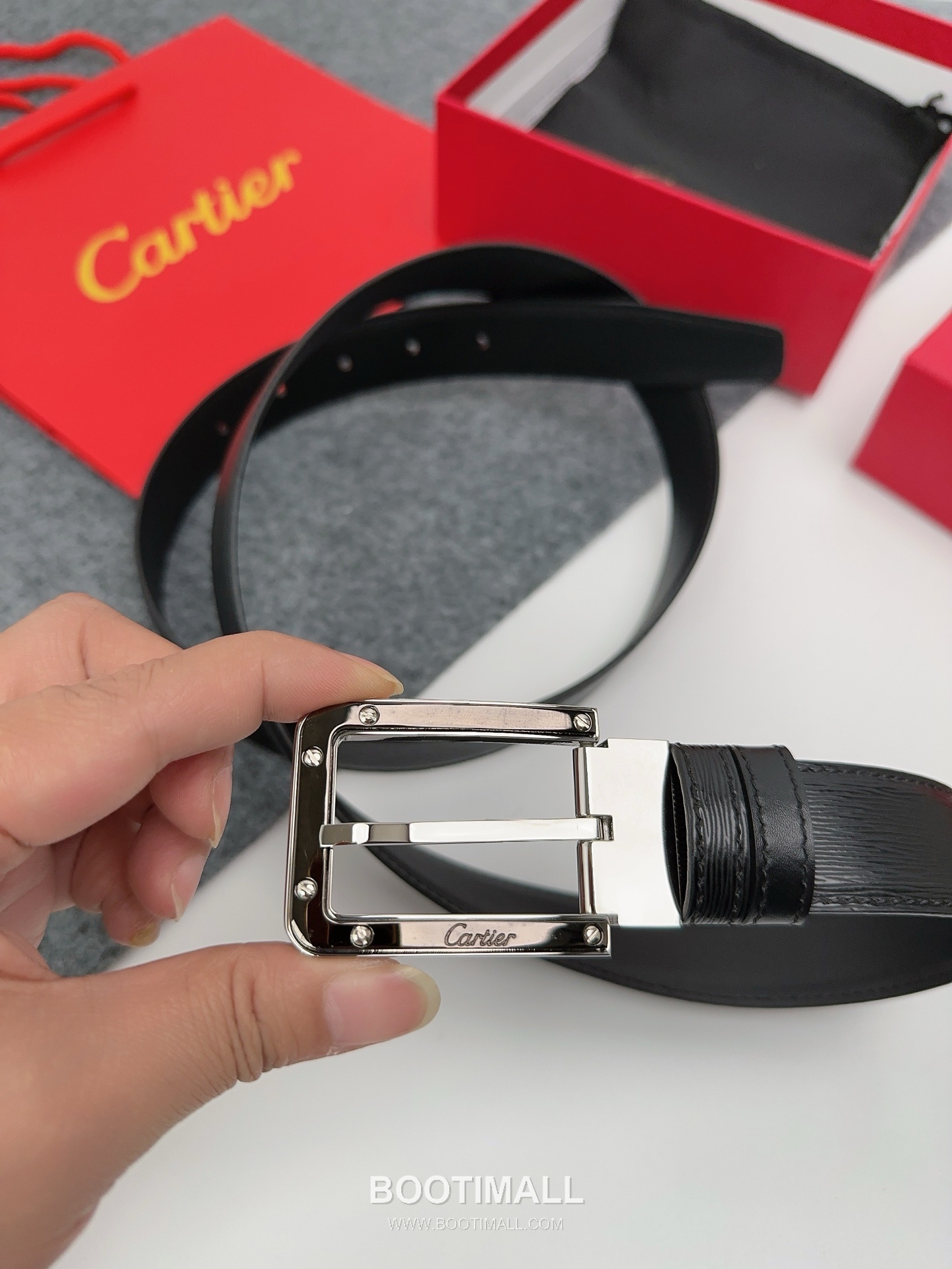 Cartier Calfskin Leather Belt with Logo Buckle Palladium 까르띠에 카프스킨 레더 벨트 로고 버클 황동 베이스 팔라듐 피니시 3.5cm 4