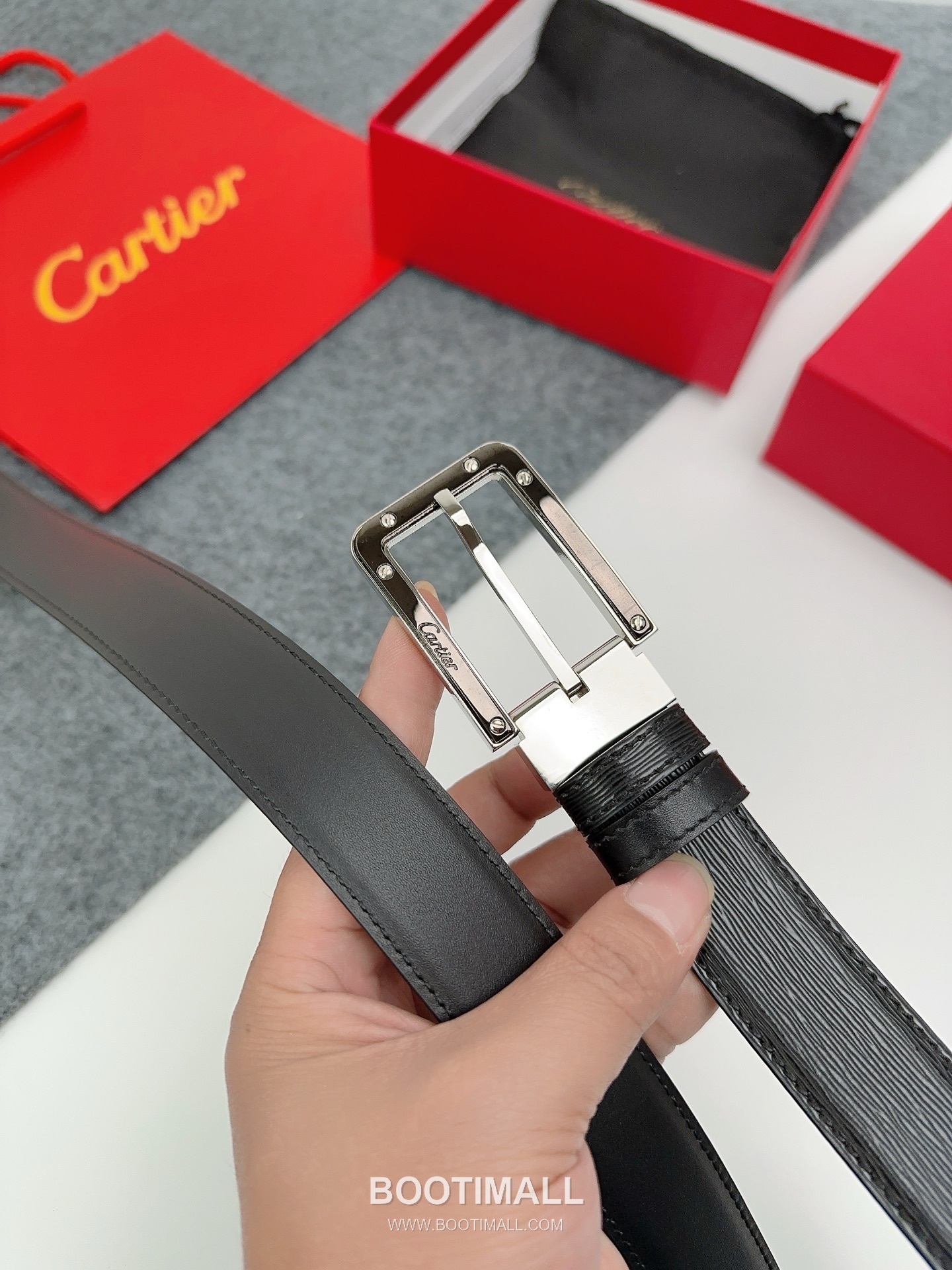 Cartier Calfskin Leather Belt with Logo Buckle Palladium 까르띠에 카프스킨 레더 벨트 로고 버클 황동 베이스 팔라듐 피니시 3.5cm 5