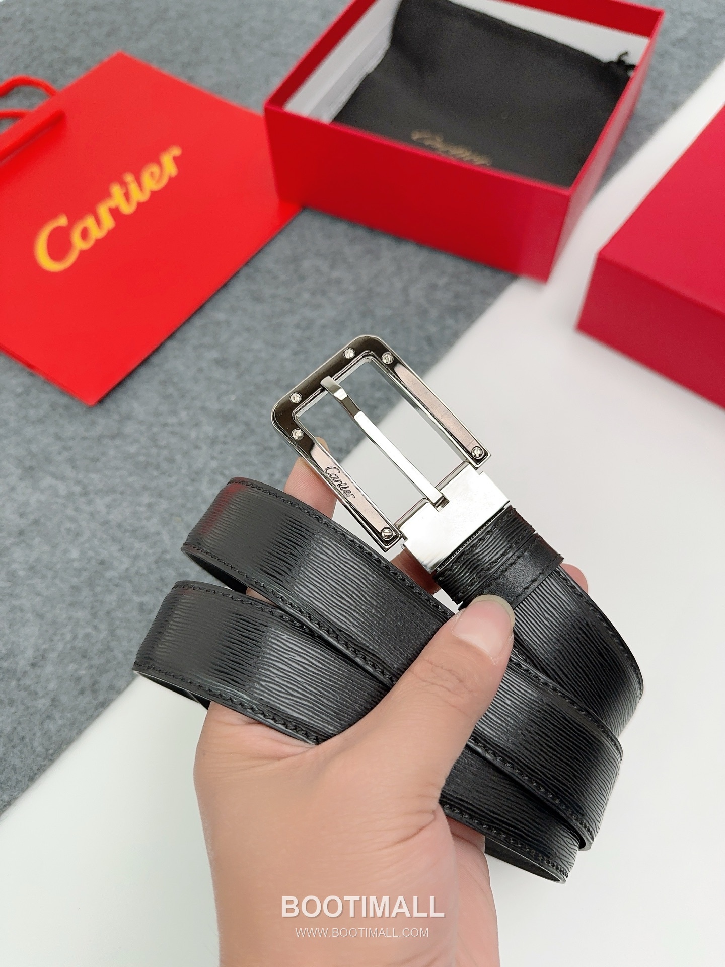 Cartier Calfskin Leather Belt with Logo Buckle Palladium 까르띠에 카프스킨 레더 벨트 로고 버클 황동 베이스 팔라듐 피니시 3.5cm 6