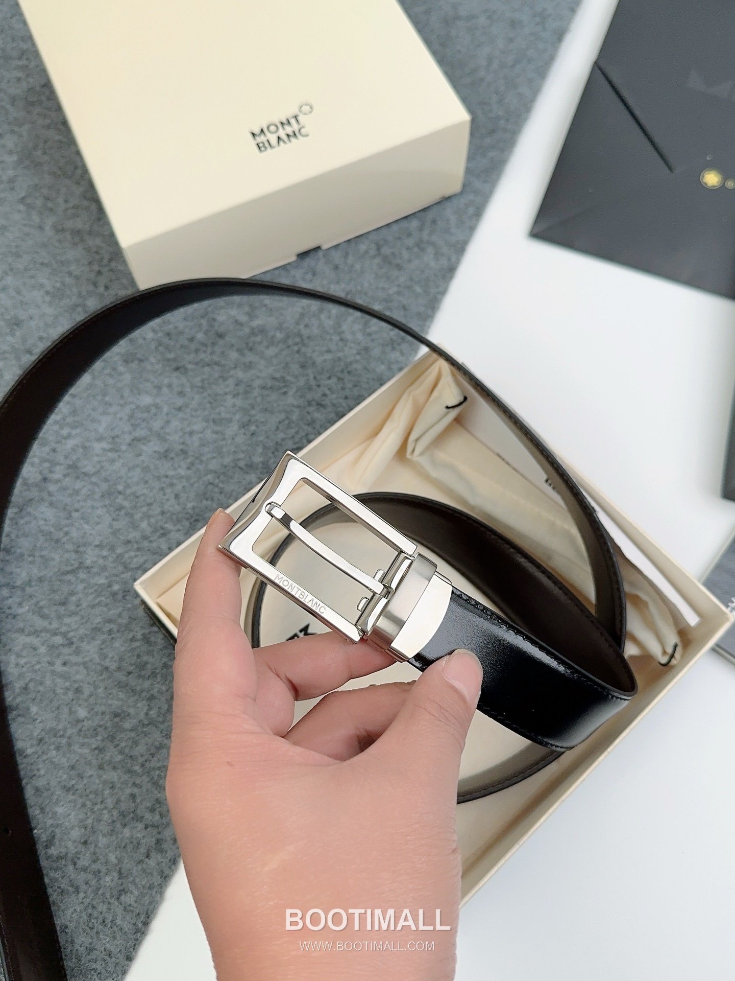 Montblanc Calfskin Leather Reversible Belt with Pin Buckle Palladium 몽블랑 카프스킨 레더 리버서블 벨트 핀 버클 황동 베이스 팔라듐 피니시 3.0cm 6