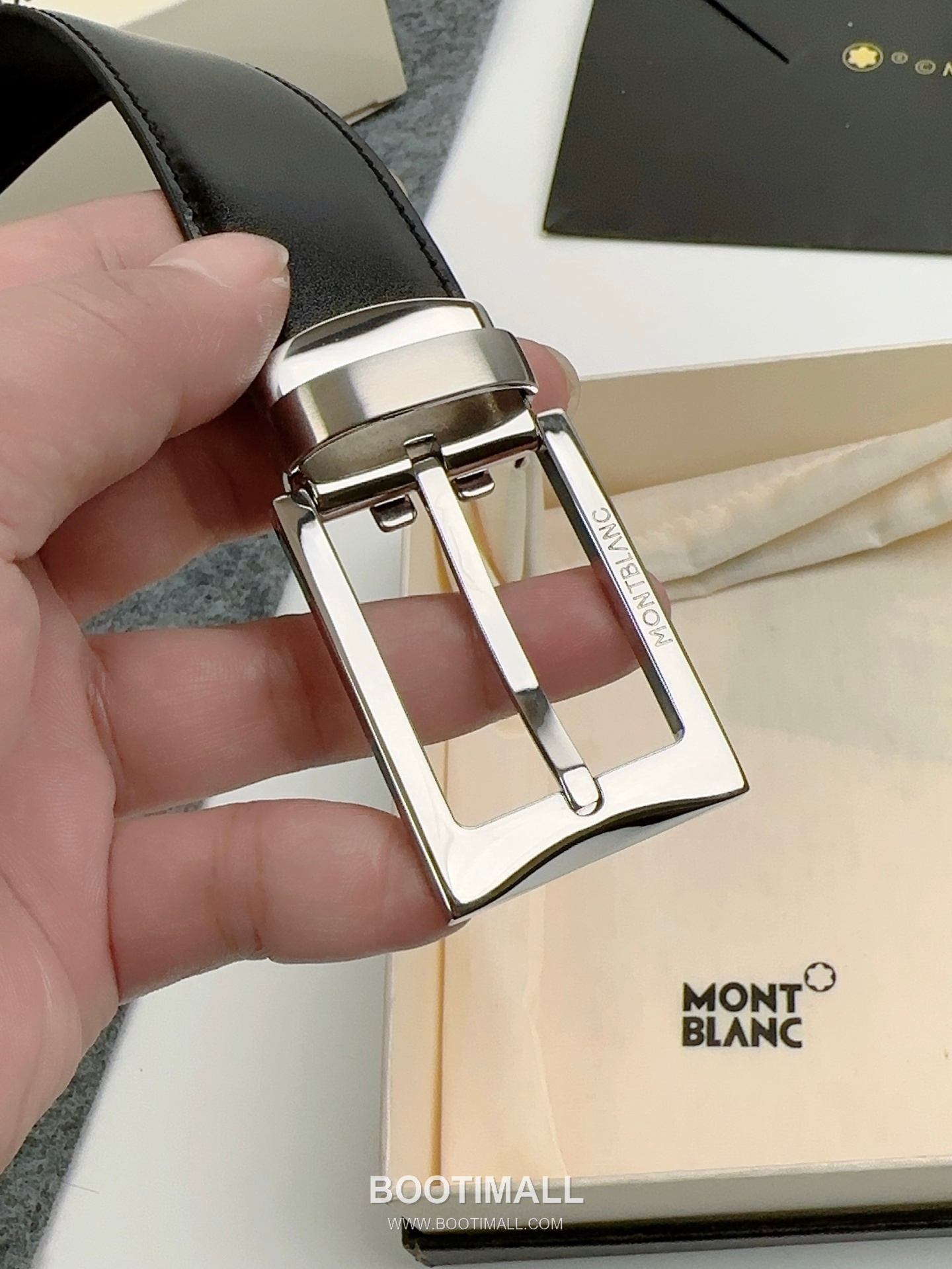 Montblanc Calfskin Leather Reversible Belt with Pin Buckle Palladium 몽블랑 카프스킨 레더 리버서블 벨트 핀 버클 황동 베이스 팔라듐 피니시 3.0cm 8