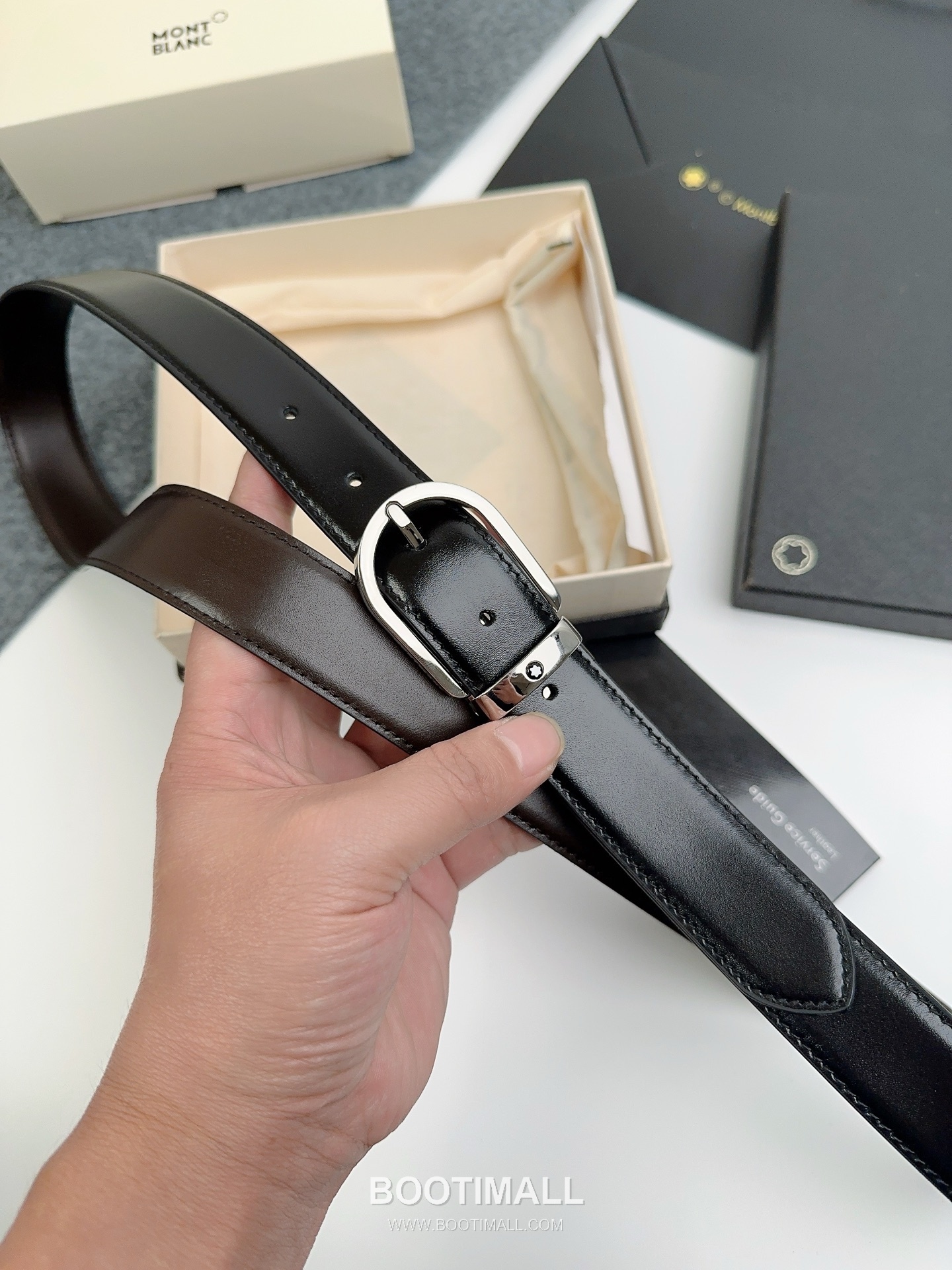 Montblanc Calfskin Leather Reversible Belt with Pin Buckle Palladium 몽블랑 카프스킨 레더 리버서블 벨트 핀 버클 황동 베이스 팔라듐 피니시 3.0cm 4