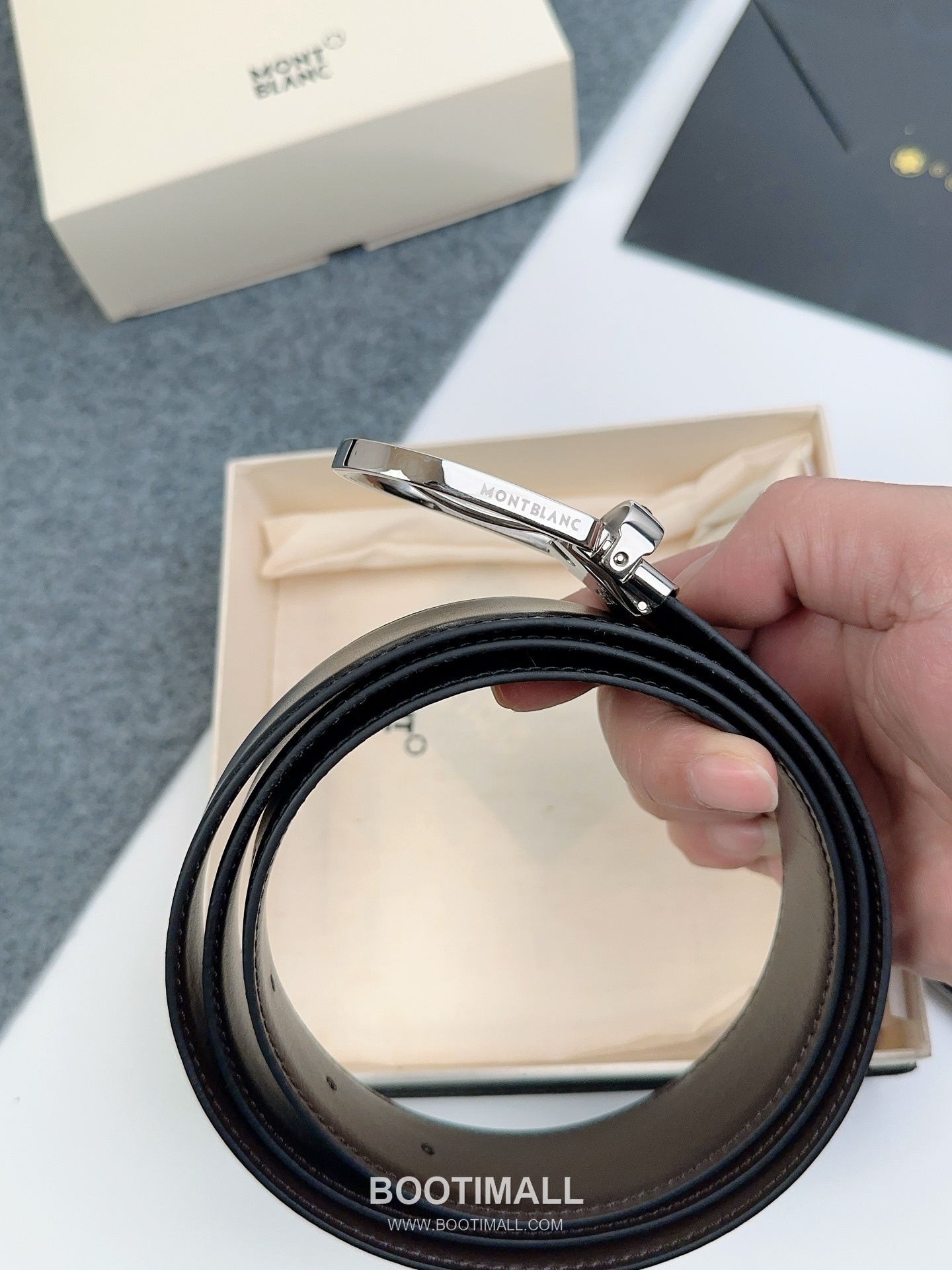 Montblanc Calfskin Leather Reversible Belt with Pin Buckle Palladium 몽블랑 카프스킨 레더 리버서블 벨트 핀 버클 황동 베이스 팔라듐 피니시 3.0cm 8