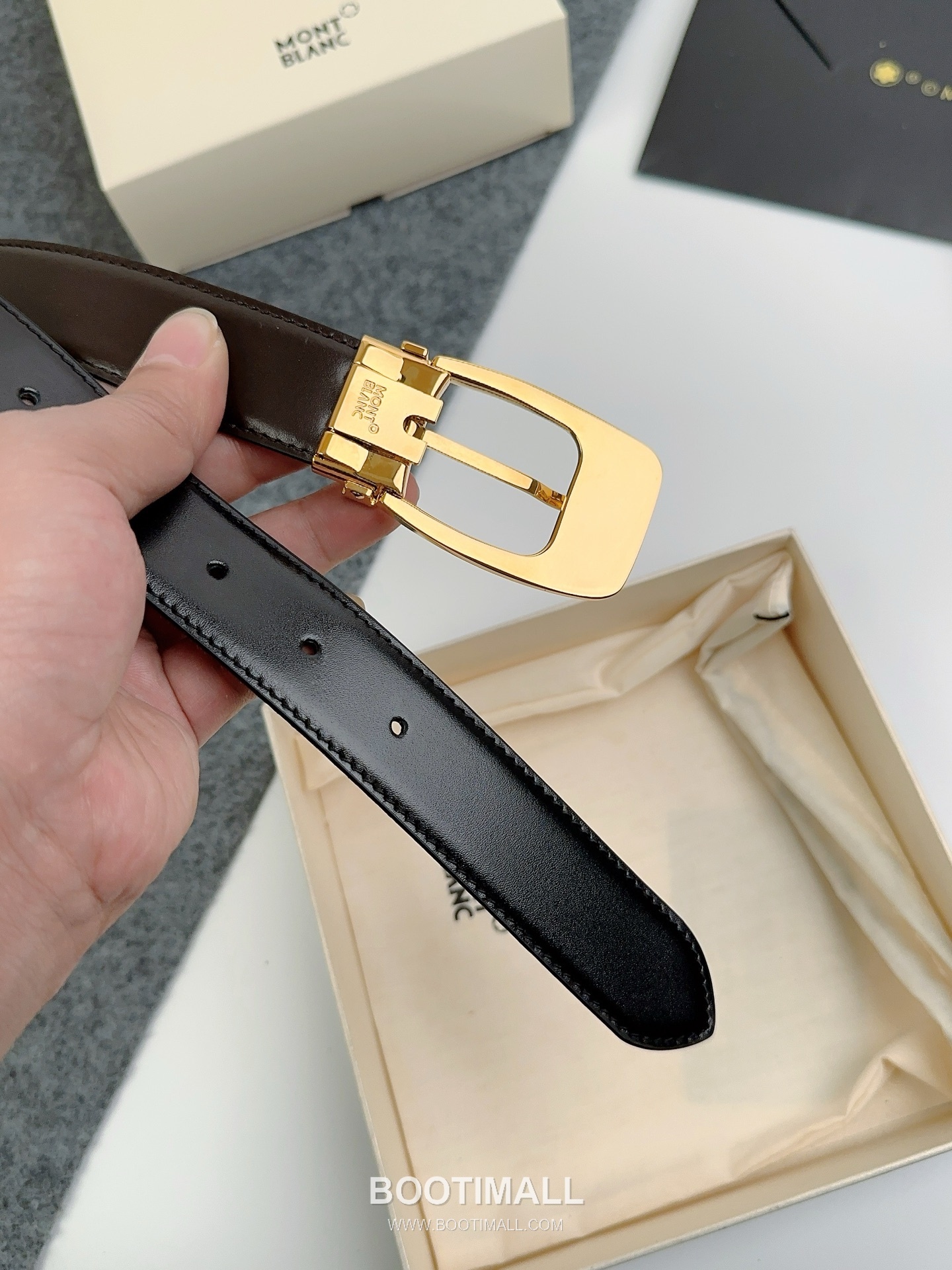 Montblanc Calfskin Leather Reversible Belt with Pin Buckle Palladium 몽블랑 카프스킨 레더 리버서블 벨트 핀 버클 황동 베이스 팔라듐 피니시 3.0cm 9