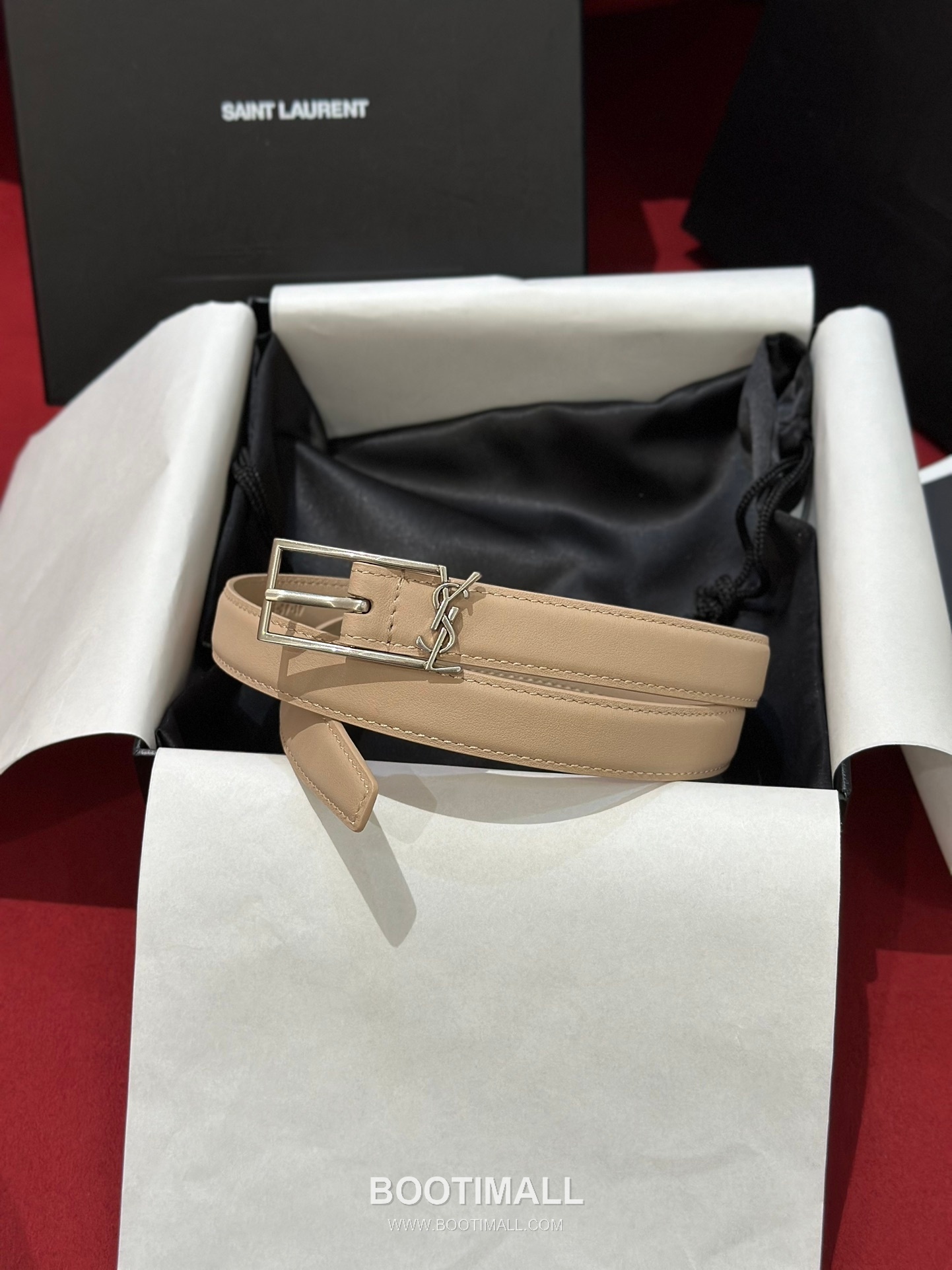Saint Laurent Calfskin Leather Reversible Belt with YSL Logo Pin Buckle Gold-Plated 생로랑 카프스킨 레더 리버서블 벨트 YSL 로고 핀 버클 황동 베이스 금도금 2.0cm 1
