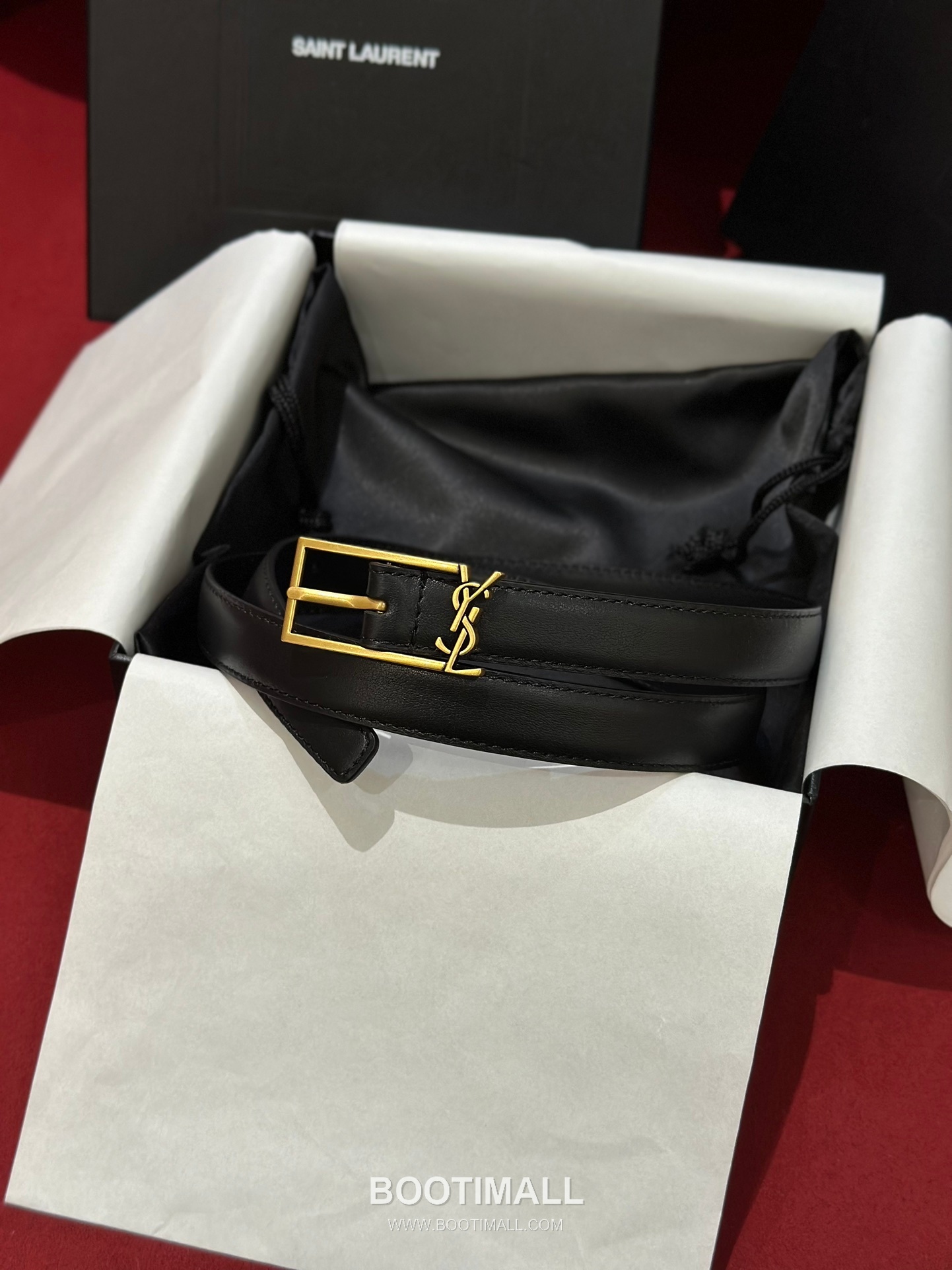 Saint Laurent Calfskin Leather Reversible Belt with YSL Logo Pin Buckle Gold-Plated 생로랑 카프스킨 레더 리버서블 벨트 YSL 로고 핀 버클 황동 베이스 금도금 2.0cm 1