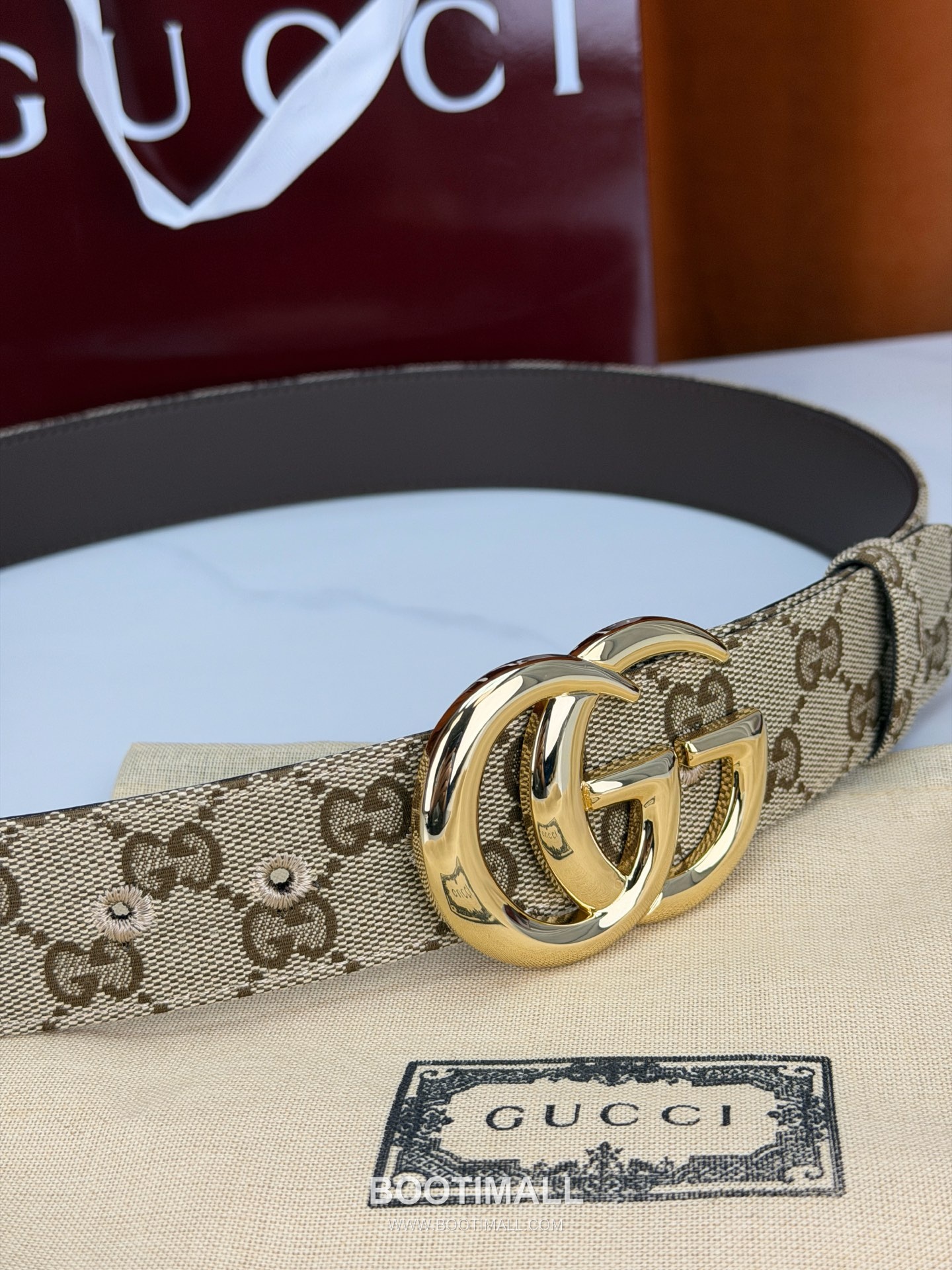 Gucci GG Jacquard Canvas Belt with Double G Buckle Gold-Plated 구찌 GG 자카드 캔버스 벨트 더블G 버클 황동 베이스 금도금 3.8cm 3