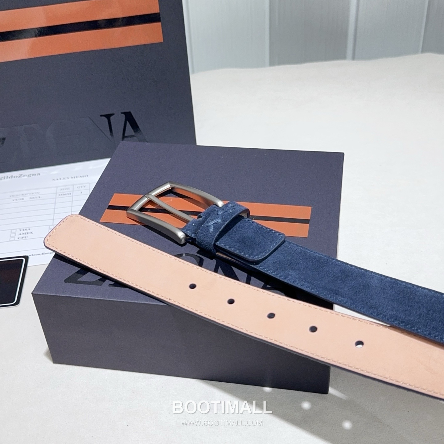 Zegna Suede Calfskin Leather Belt with Pin Buckle Palladium 제냐 스웨이드 카프스킨 레더 벨트 핀 버클 황동 베이스 팔라듐 피니시 3.2cm 4