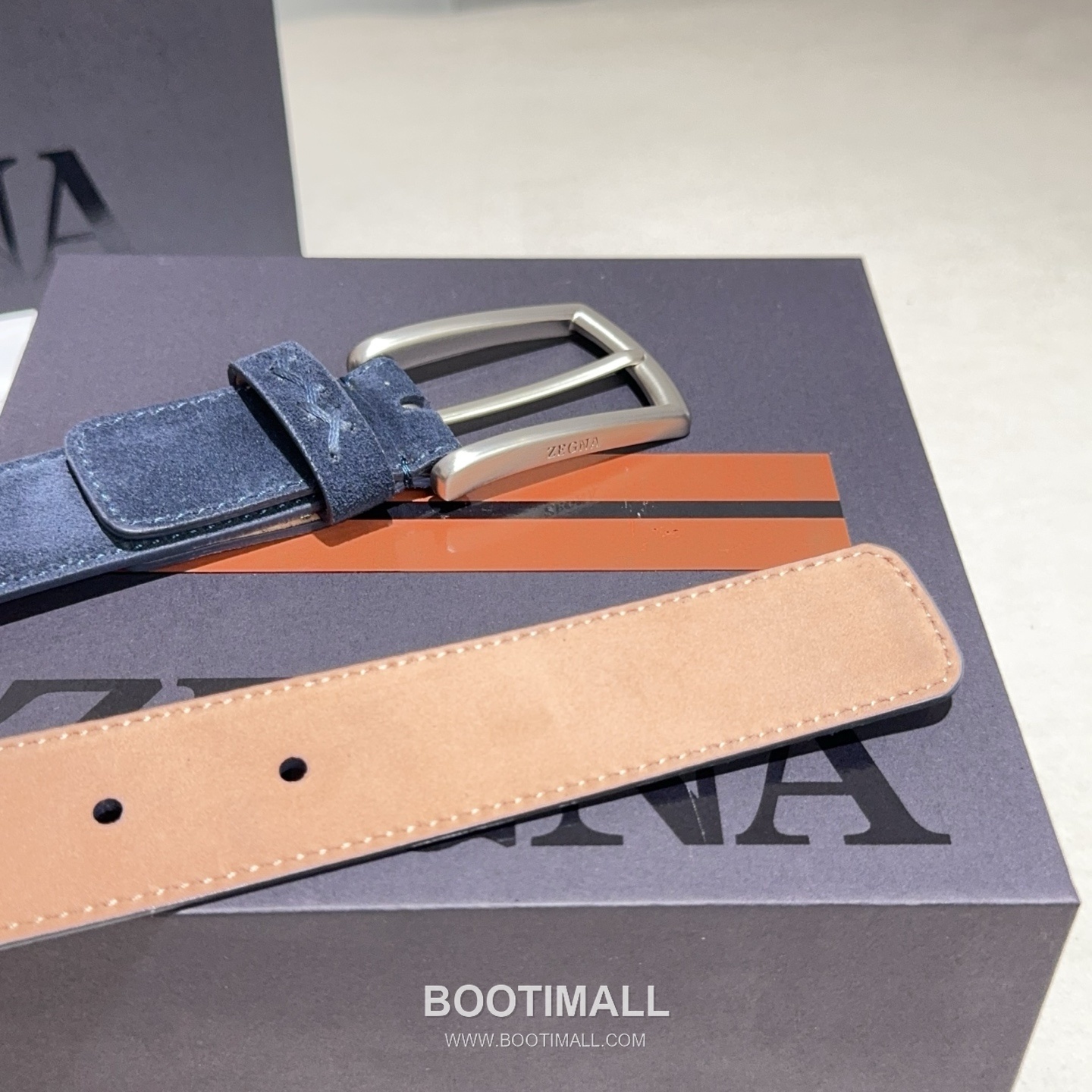 Zegna Suede Calfskin Leather Belt with Pin Buckle Palladium 제냐 스웨이드 카프스킨 레더 벨트 핀 버클 황동 베이스 팔라듐 피니시 3.2cm 6