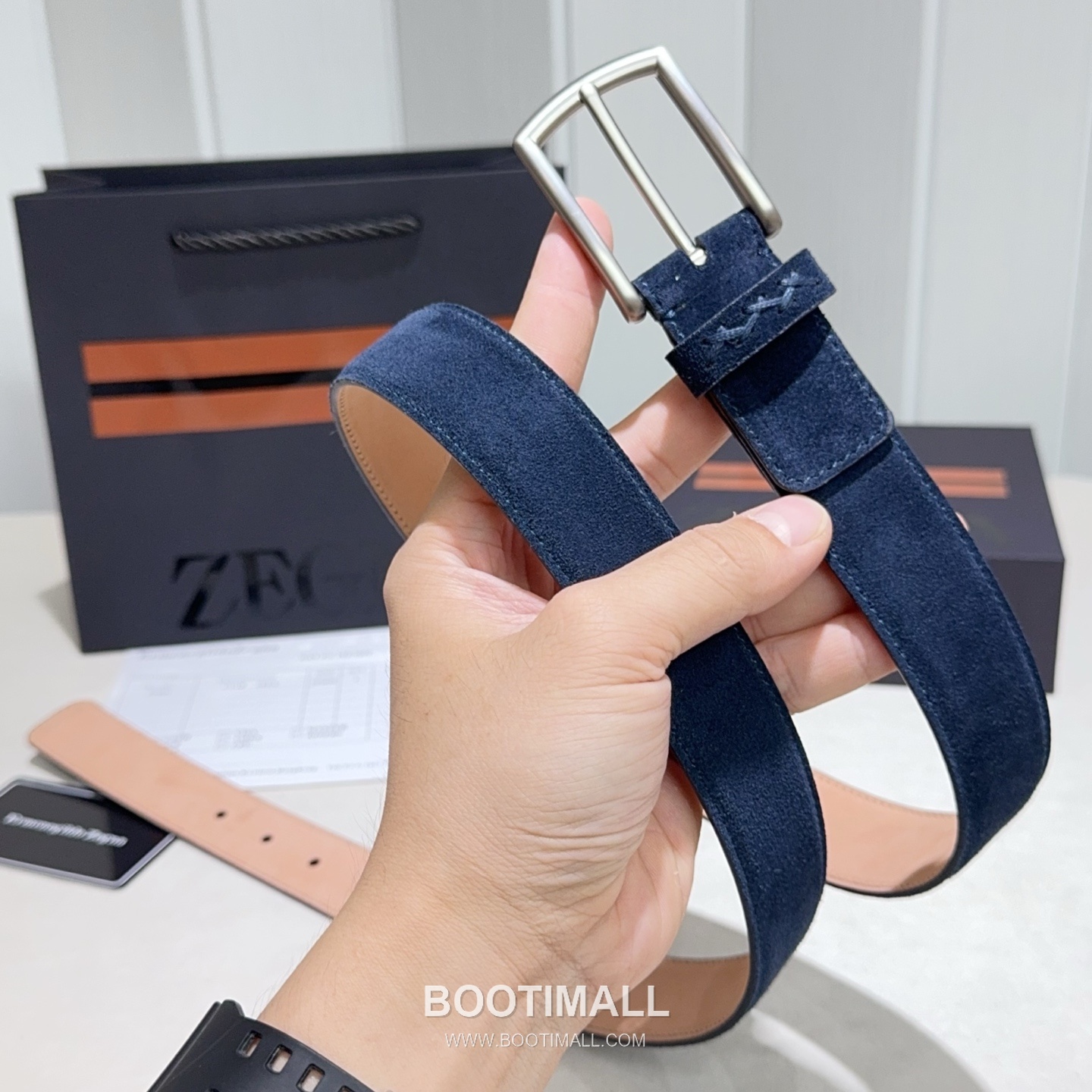 Zegna Suede Calfskin Leather Belt with Pin Buckle Palladium 제냐 스웨이드 카프스킨 레더 벨트 핀 버클 황동 베이스 팔라듐 피니시 3.2cm 7