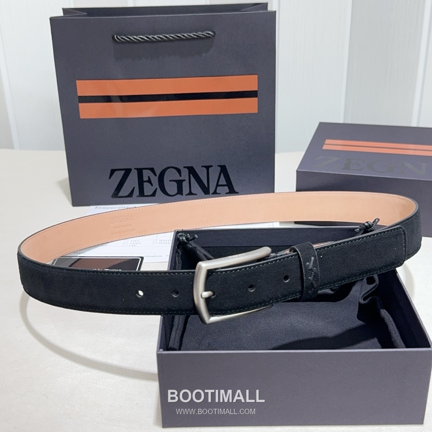 Zegna Suede Calfskin Leather Belt with Pin Buckle Palladium 제냐 스웨이드 카프스킨 레더 벨트 핀 버클 황동 베이스 팔라듐 피니시 3.2cm 1