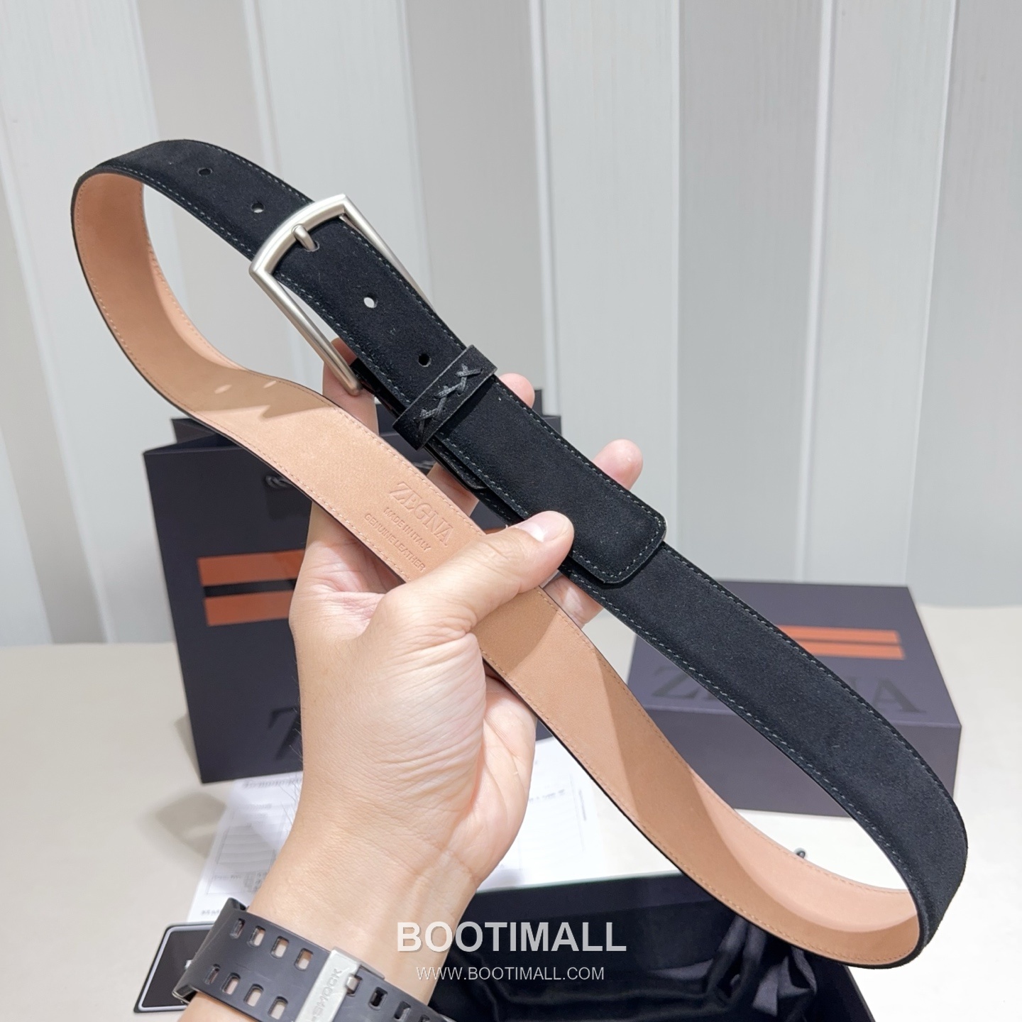 Zegna Suede Calfskin Leather Belt with Pin Buckle Palladium 제냐 스웨이드 카프스킨 레더 벨트 핀 버클 황동 베이스 팔라듐 피니시 3.2cm 2