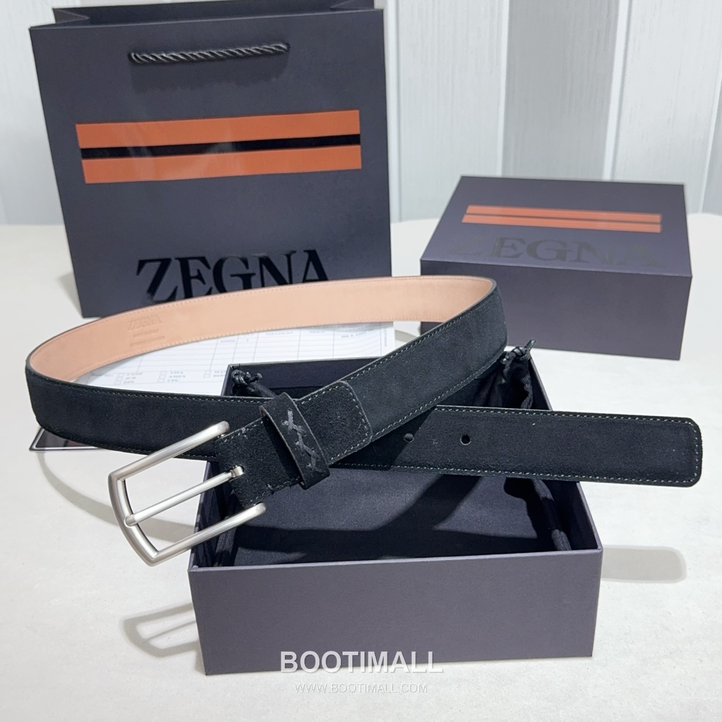 Zegna Suede Calfskin Leather Belt with Pin Buckle Palladium 제냐 스웨이드 카프스킨 레더 벨트 핀 버클 황동 베이스 팔라듐 피니시 3.2cm 3