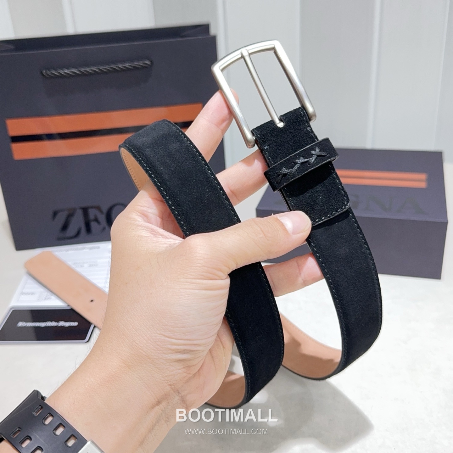 Zegna Suede Calfskin Leather Belt with Pin Buckle Palladium 제냐 스웨이드 카프스킨 레더 벨트 핀 버클 황동 베이스 팔라듐 피니시 3.2cm 7