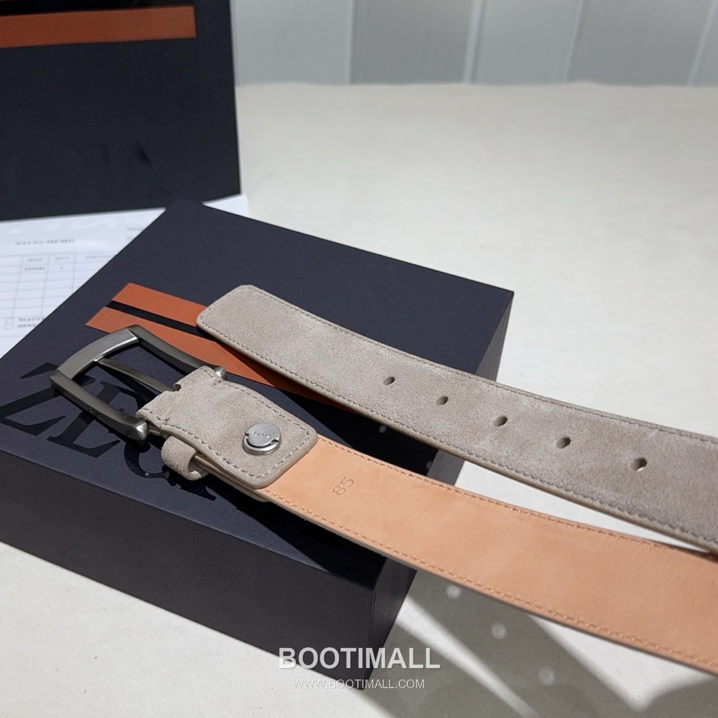Zegna Suede Calfskin Leather Belt with Pin Buckle Palladium 제냐 스웨이드 카프스킨 레더 벨트 핀 버클 황동 베이스 팔라듐 피니시 3.2cm 5