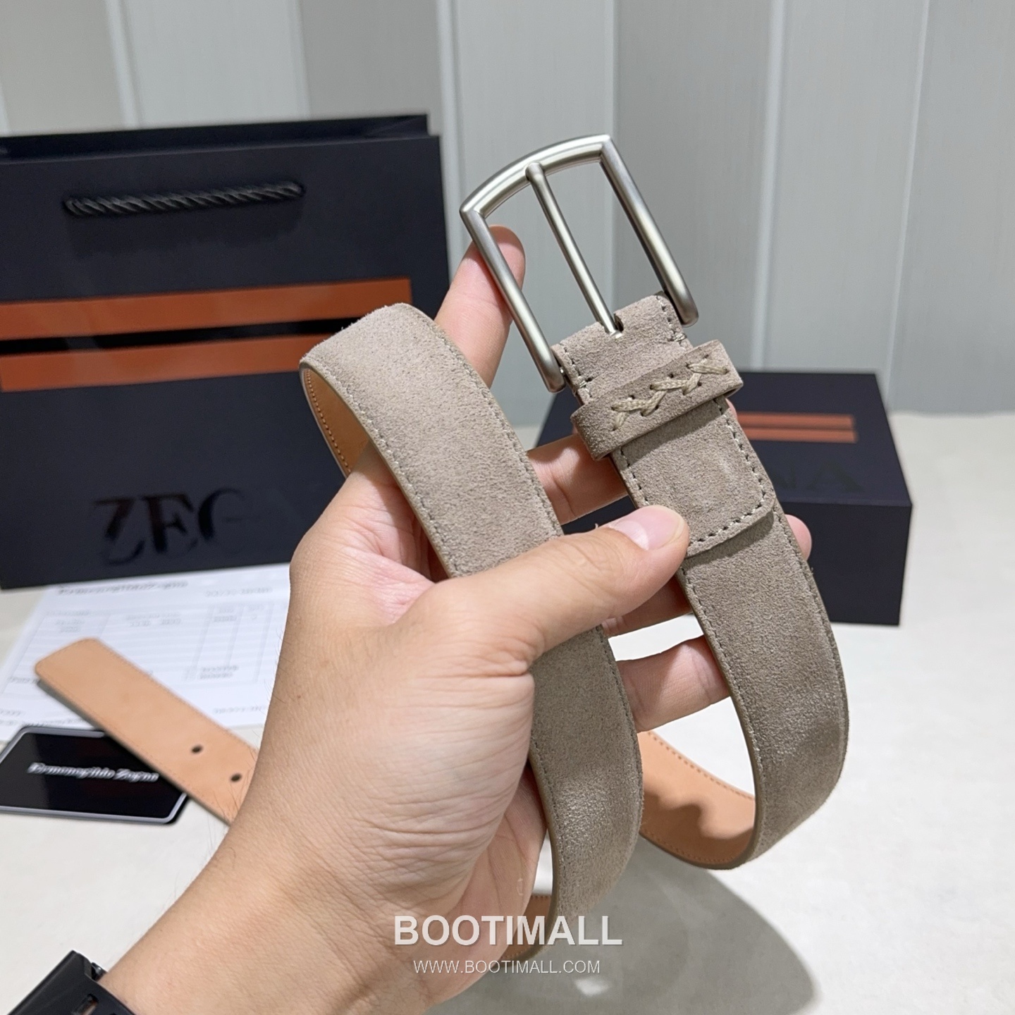 Zegna Suede Calfskin Leather Belt with Pin Buckle Palladium 제냐 스웨이드 카프스킨 레더 벨트 핀 버클 황동 베이스 팔라듐 피니시 3.2cm 7