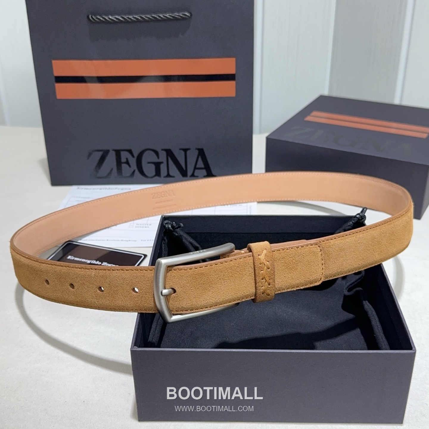 Zegna Suede Calfskin Leather Belt with Pin Buckle Palladium 제냐 스웨이드 카프스킨 레더 벨트 핀 버클 황동 베이스 팔라듐 피니시 3.2cm 1