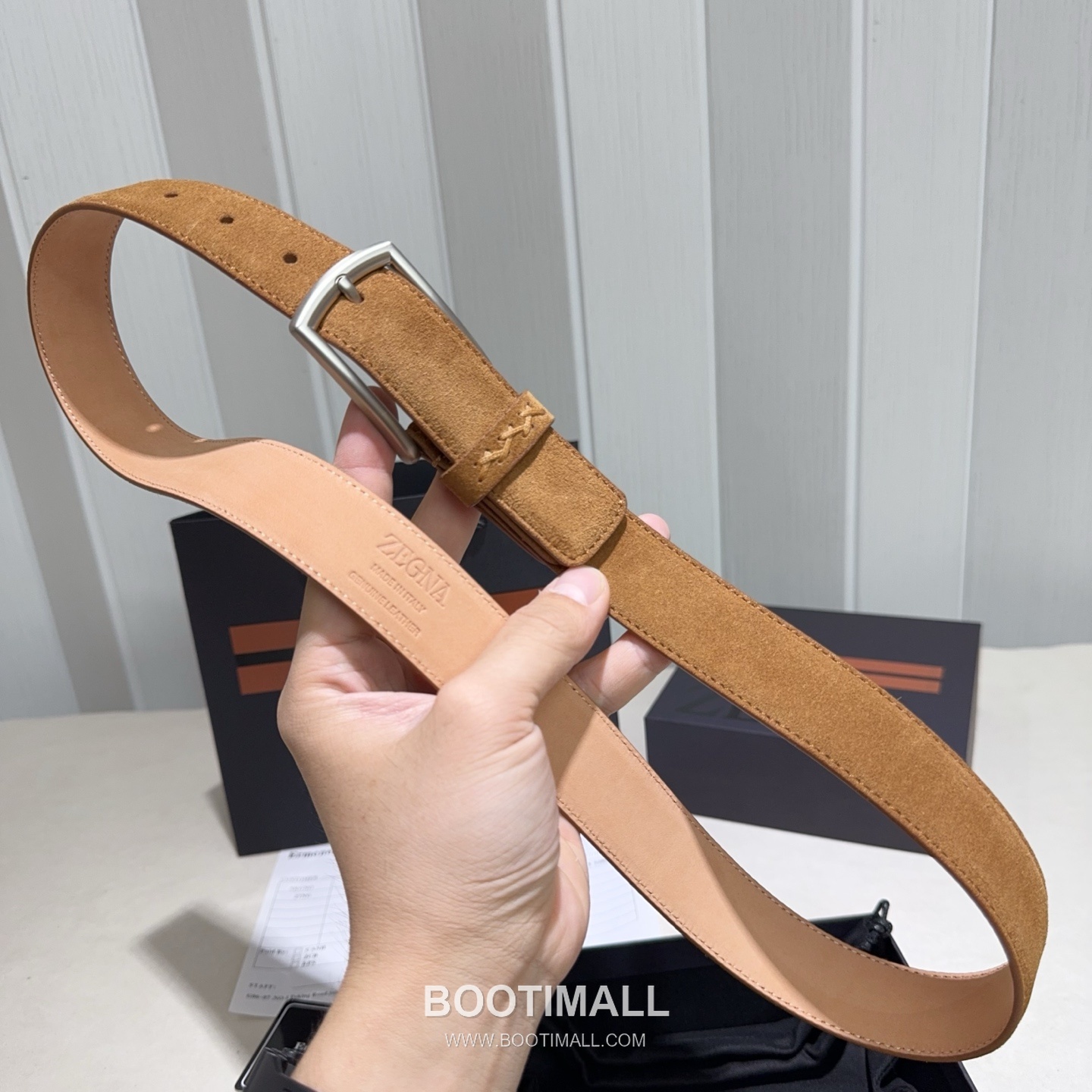 Zegna Suede Calfskin Leather Belt with Pin Buckle Palladium 제냐 스웨이드 카프스킨 레더 벨트 핀 버클 황동 베이스 팔라듐 피니시 3.2cm 2