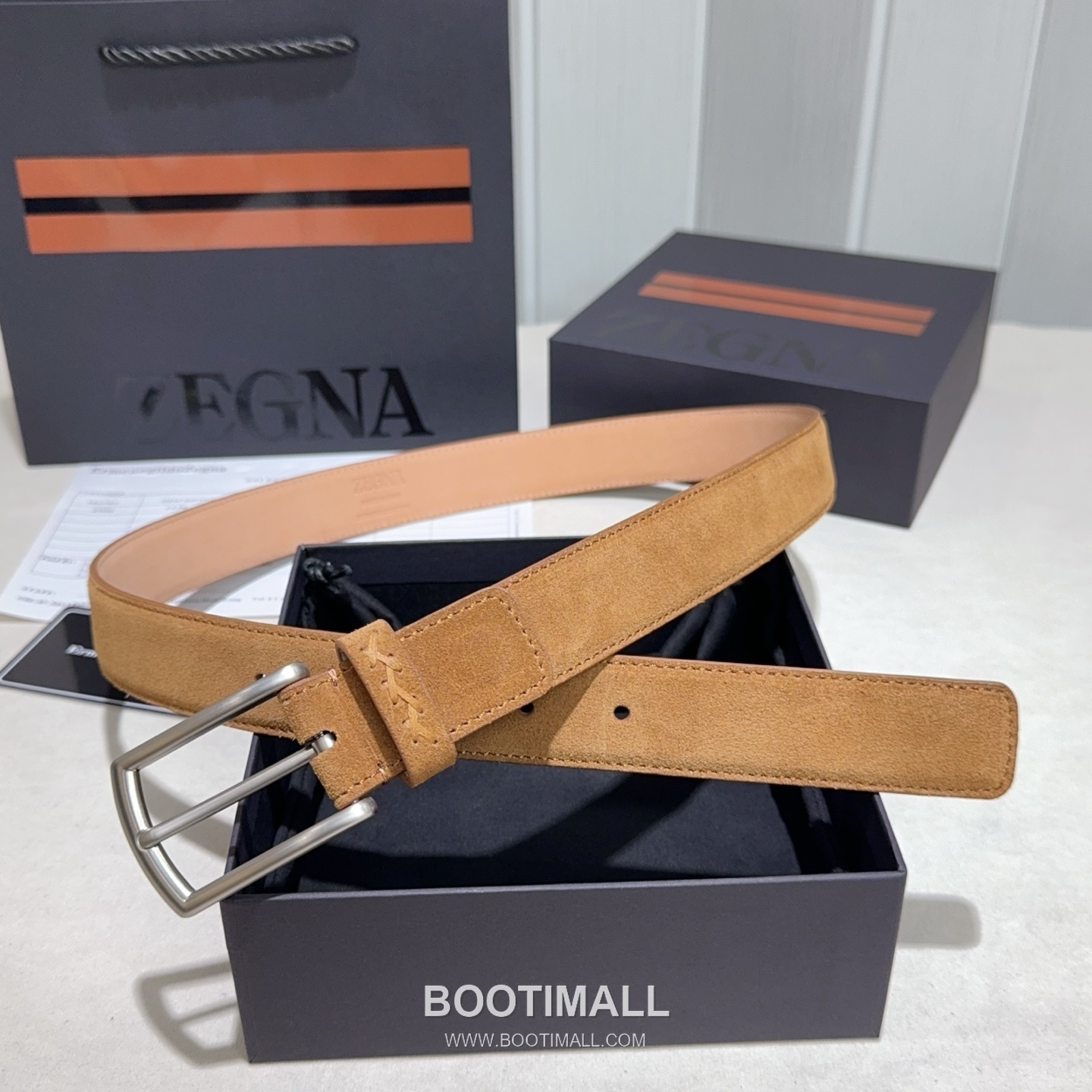 Zegna Suede Calfskin Leather Belt with Pin Buckle Palladium 제냐 스웨이드 카프스킨 레더 벨트 핀 버클 황동 베이스 팔라듐 피니시 3.2cm 3
