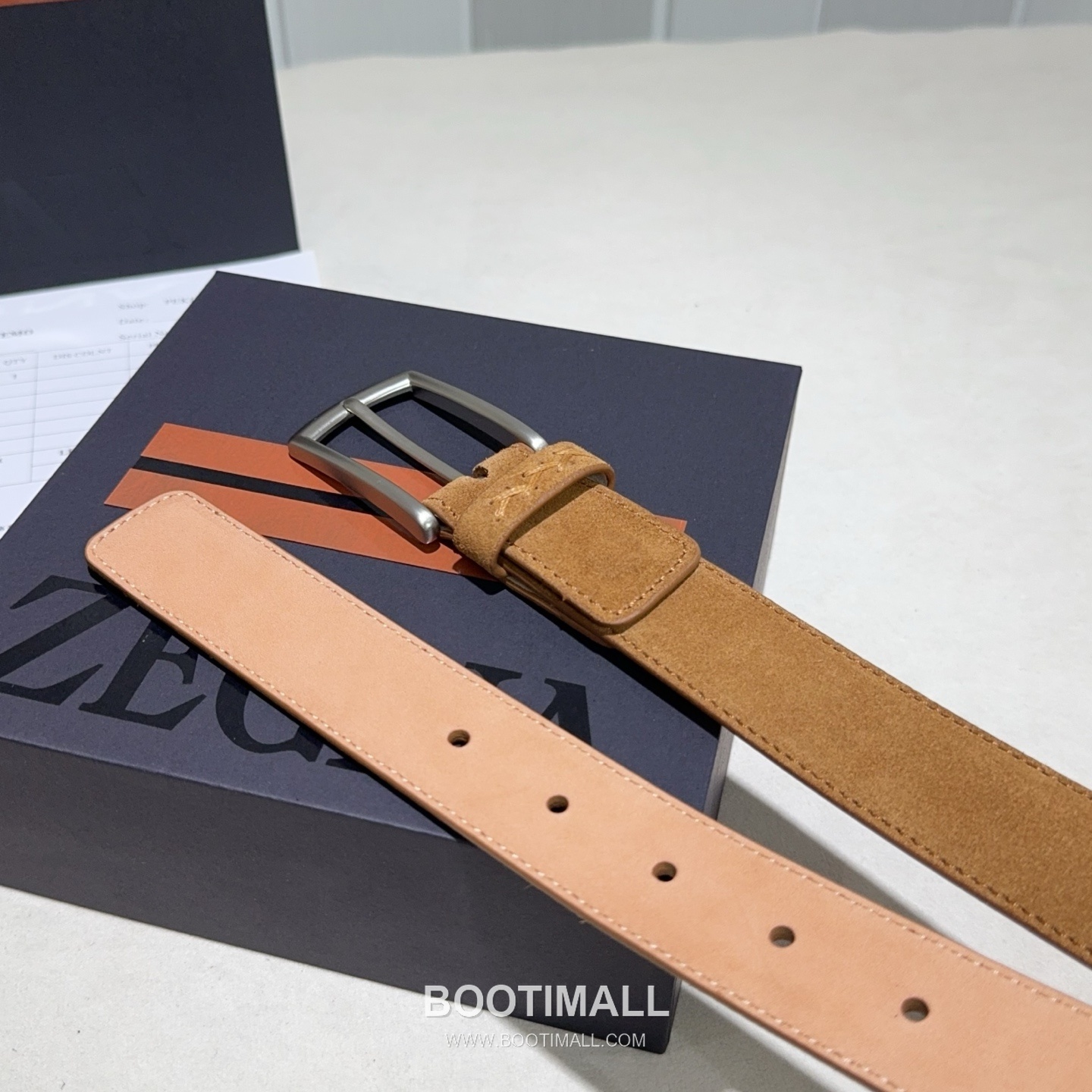 Zegna Suede Calfskin Leather Belt with Pin Buckle Palladium 제냐 스웨이드 카프스킨 레더 벨트 핀 버클 황동 베이스 팔라듐 피니시 3.2cm 4