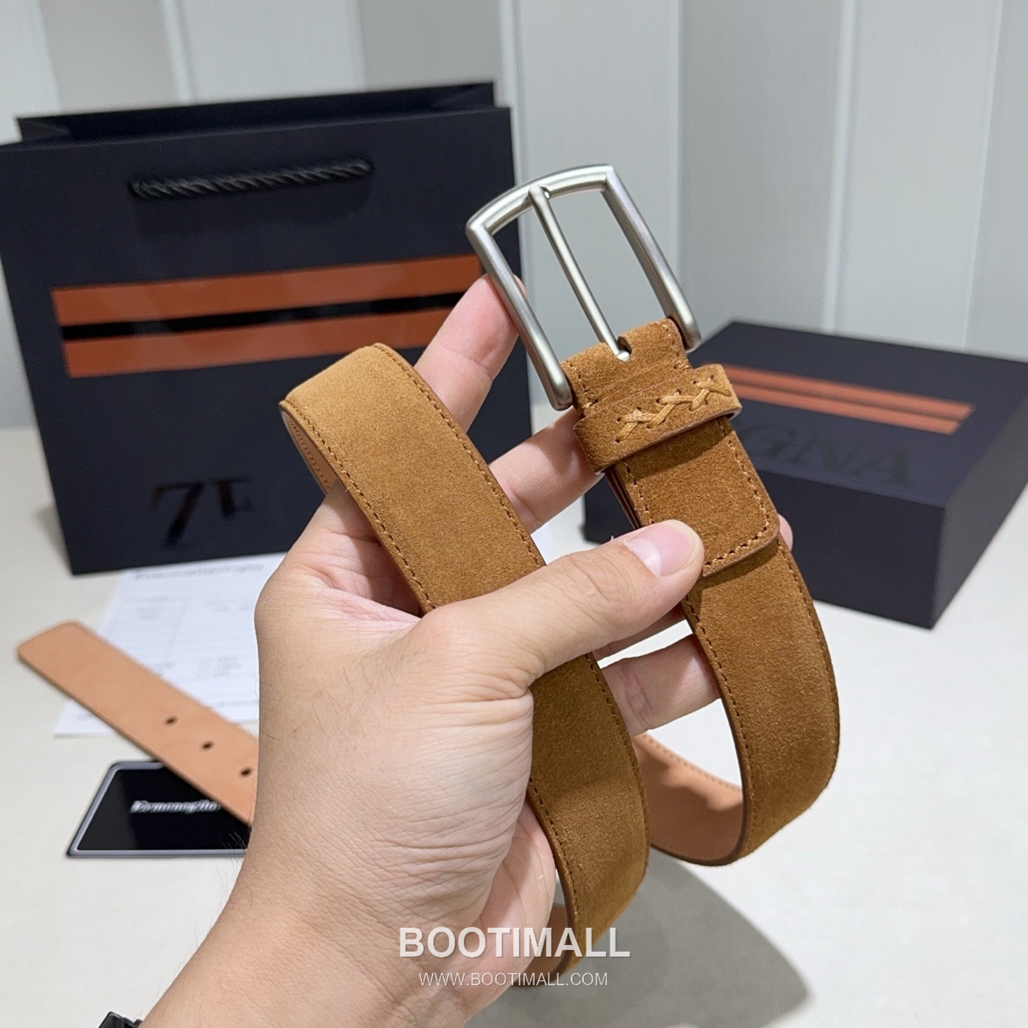 Zegna Suede Calfskin Leather Belt with Pin Buckle Palladium 제냐 스웨이드 카프스킨 레더 벨트 핀 버클 황동 베이스 팔라듐 피니시 3.2cm 7