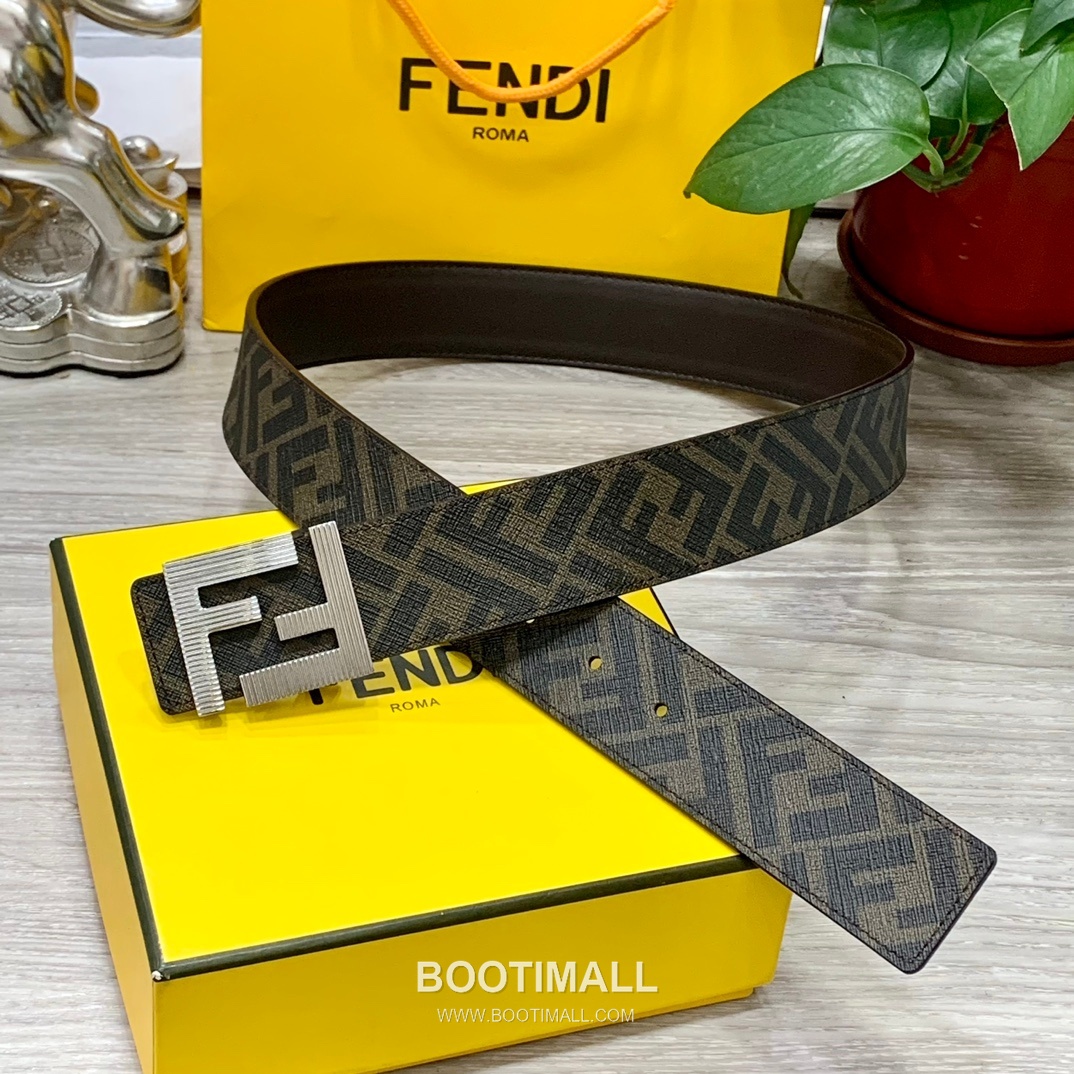 Fendi FF Cuoio Romano Calfskin Reversible Belt with FF Logo Buckle Palladium 펜디 FF 쿠오이오 로마노 카프스킨 리버서블 벨트 FF 로고 버클 황동 베이스 팔라듐 피니시 4.0cm 1