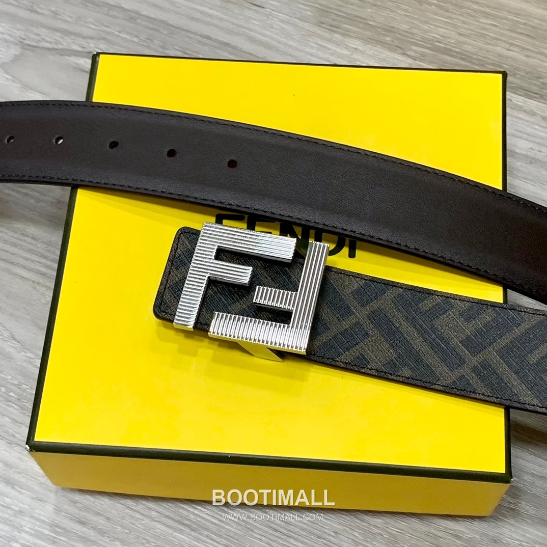 Fendi FF Cuoio Romano Calfskin Reversible Belt with FF Logo Buckle Palladium 펜디 FF 쿠오이오 로마노 카프스킨 리버서블 벨트 FF 로고 버클 황동 베이스 팔라듐 피니시 4.0cm 2