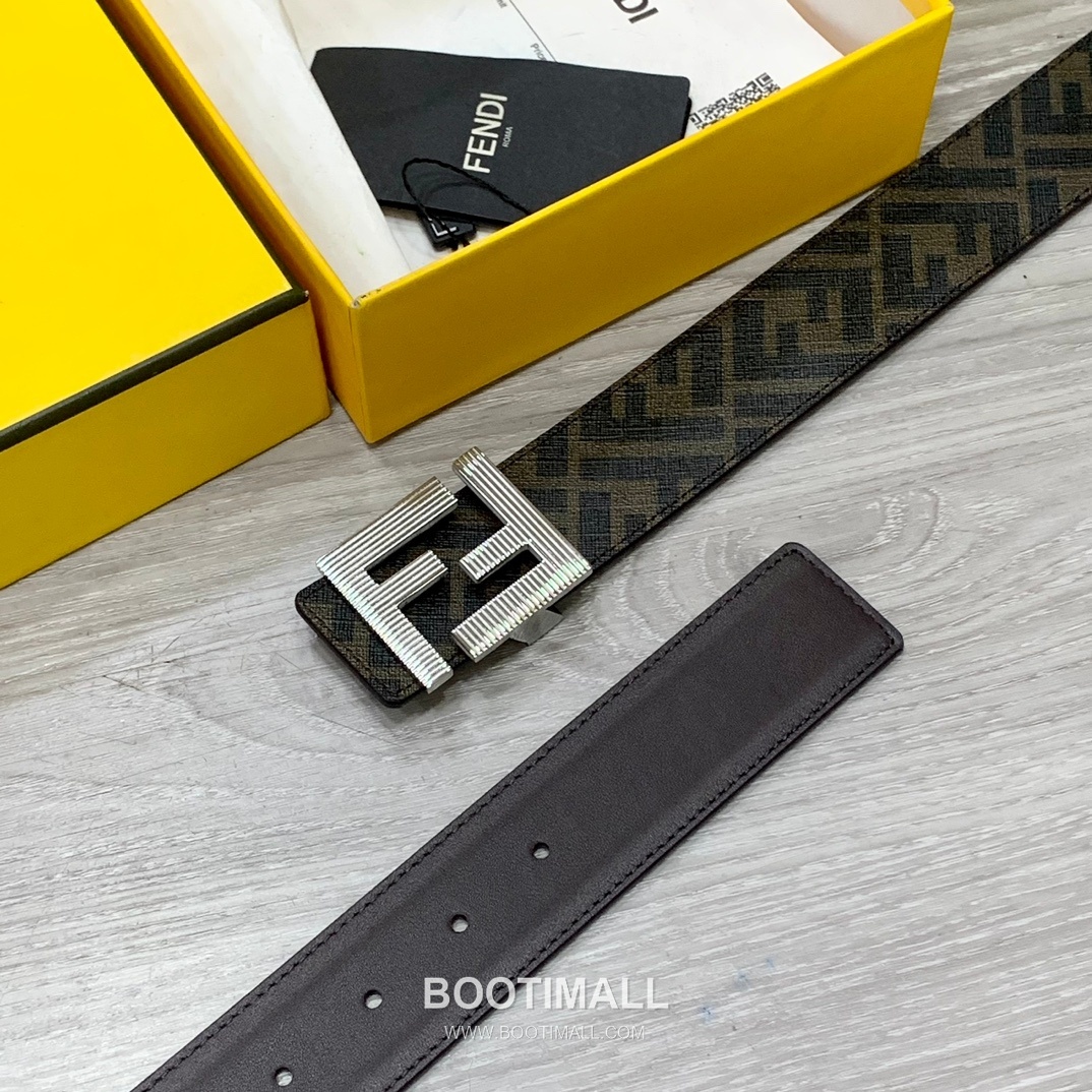 Fendi FF Cuoio Romano Calfskin Reversible Belt with FF Logo Buckle Palladium 펜디 FF 쿠오이오 로마노 카프스킨 리버서블 벨트 FF 로고 버클 황동 베이스 팔라듐 피니시 4.0cm 3