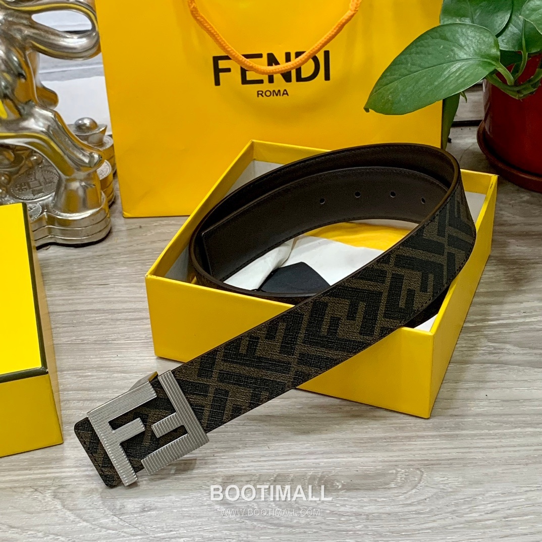 Fendi FF Cuoio Romano Calfskin Reversible Belt with FF Logo Buckle Palladium 펜디 FF 쿠오이오 로마노 카프스킨 리버서블 벨트 FF 로고 버클 황동 베이스 팔라듐 피니시 4.0cm 4