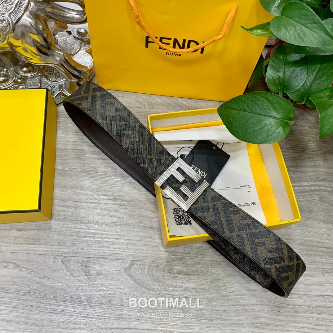 Fendi FF Cuoio Romano Calfskin Reversible Belt with FF Logo Buckle Palladium 펜디 FF 쿠오이오 로마노 카프스킨 리버서블 벨트 FF 로고 버클 황동 베이스 팔라듐 피니시 4.0cm 6