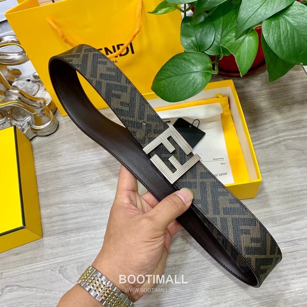 Fendi FF Cuoio Romano Calfskin Reversible Belt with FF Logo Buckle Palladium 펜디 FF 쿠오이오 로마노 카프스킨 리버서블 벨트 FF 로고 버클 황동 베이스 팔라듐 피니시 4.0cm 7