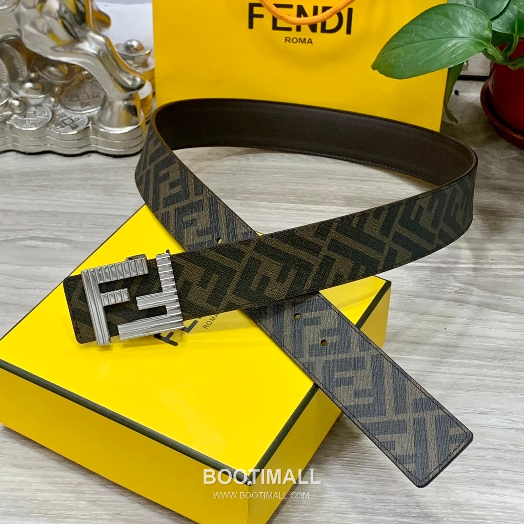 Fendi FF Cuoio Romano Calfskin Reversible Belt with FF Logo Buckle Palladium 펜디 FF 쿠오이오 로마노 카프스킨 리버서블 벨트 FF 로고 버클 황동 베이스 팔라듐 피니시 4.0cm 1